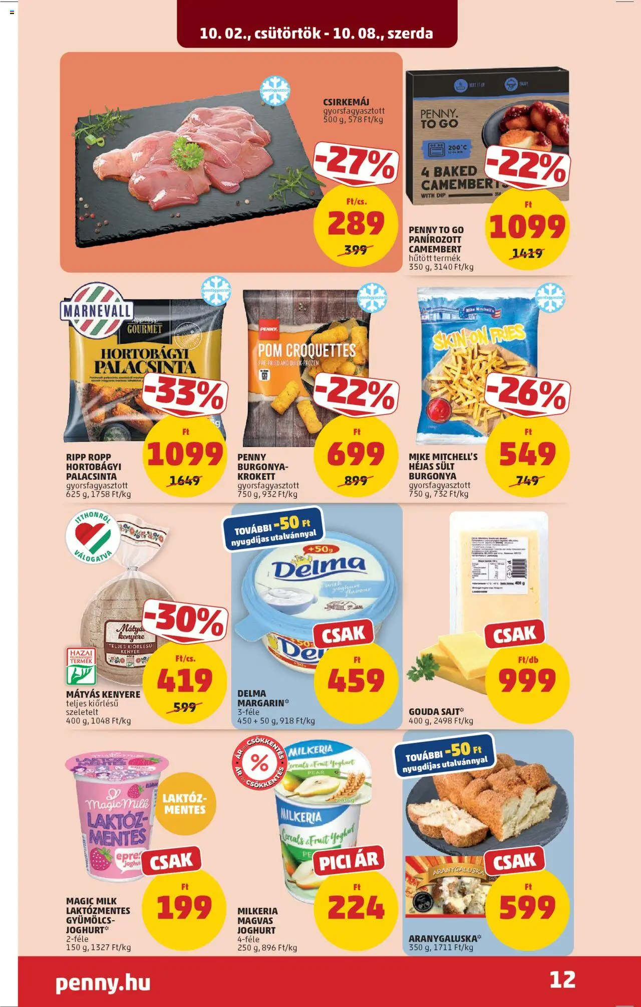 PENNY akciós ujság - amely érvényes a következő dátumtól: 02.10.2025 | Oldal: 17 | Termékek: Csirkemáj, Joghurt, Krokett, Camembert