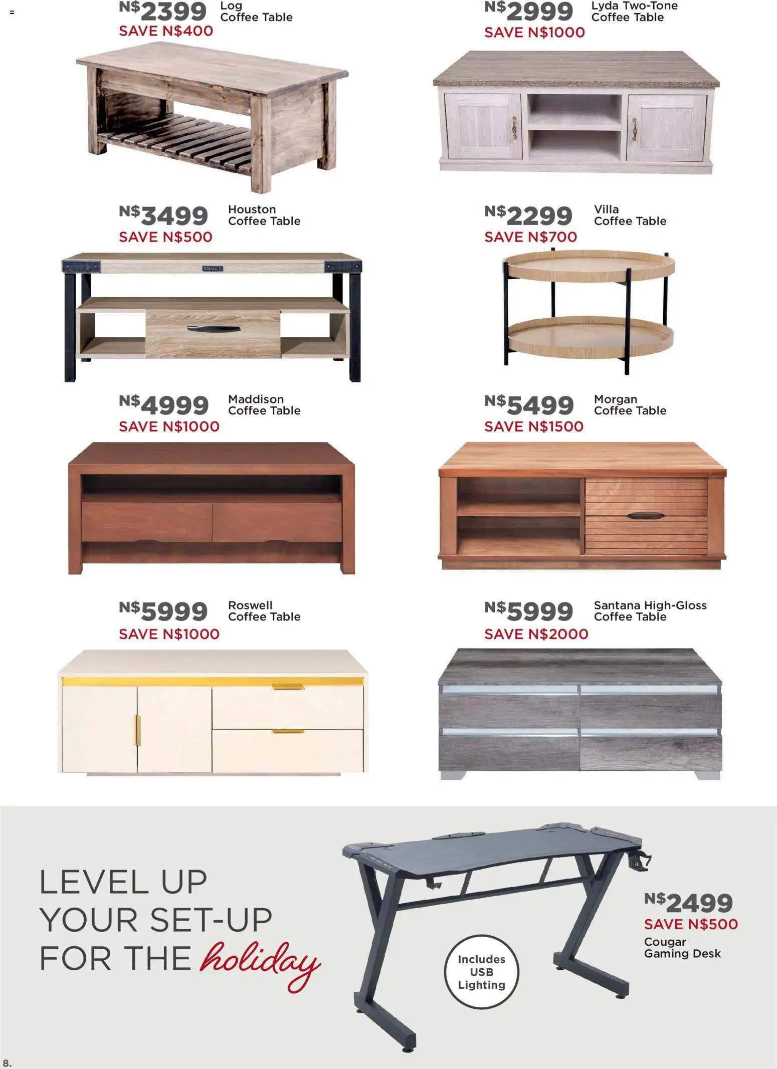 New House and Home catalogue – valid from 10.11.2025 | Page: 8 | Products: Desk, Coffee table, Table, Coffee
