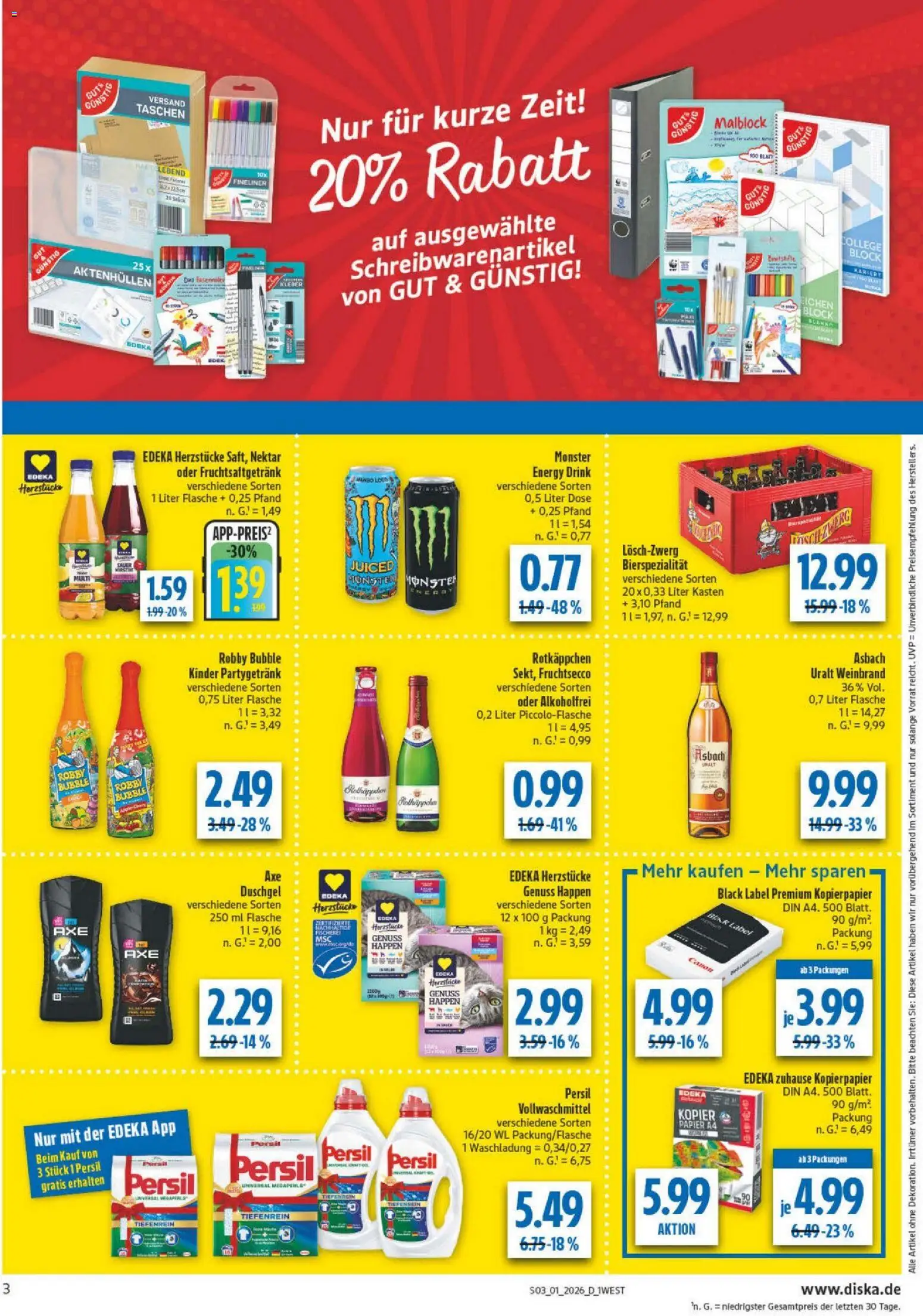 Diska - Diska Angebote Bayern KW01 – gültig ab 29.12.2025 | Seite: 3 | Produkte: Fruchtsecco, Monster, Persil, Asbach