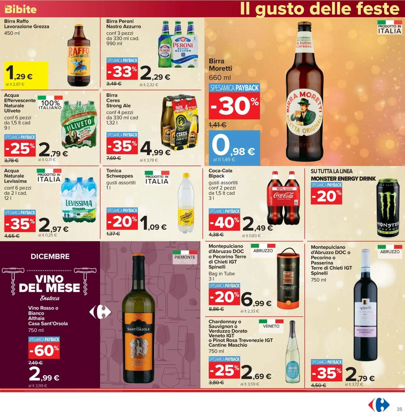 Volantino Carrefour del 16.12.2025 | Pagina: 35 | Prodotti: Birra, Acqua tonica, Enoteca, Coca Cola