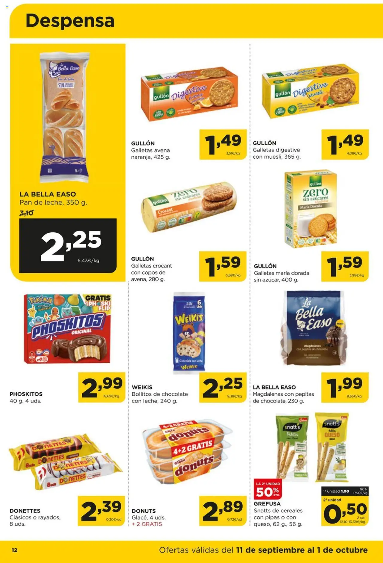Alimerka folleto Asturias │ válido desde el 11.09.2025 | Página: 12 | Productos: Pan, Chocolate, Copos, Magdalenas