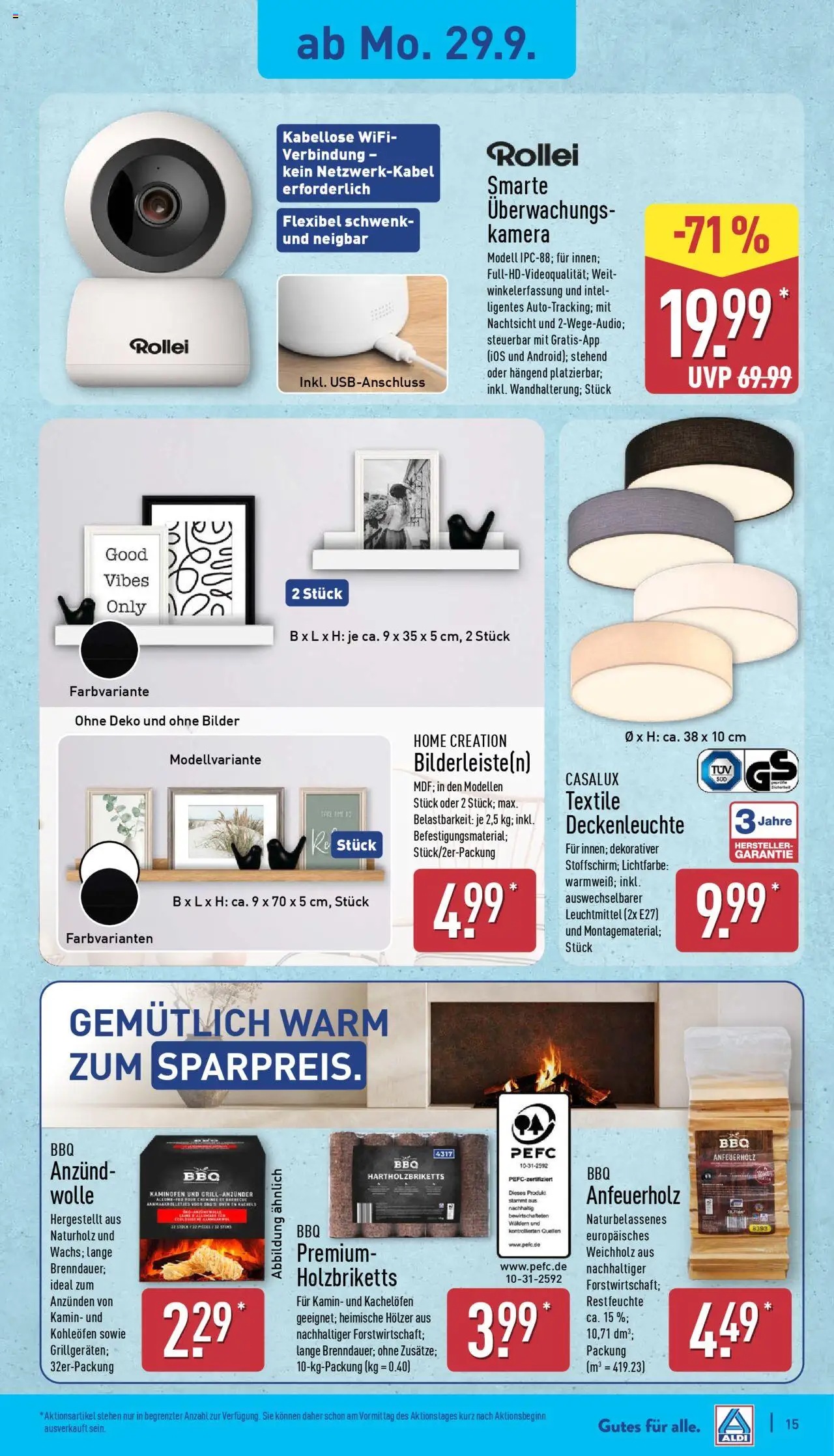 Aldi Prospekt 	 – gültig ab 29.09.2025 | Seite: 15 | Produkte: Kamera, Kamin, Bilder, Home creation