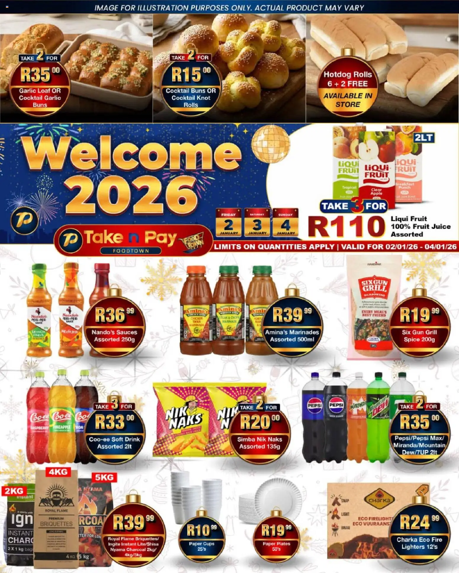 New Take n Pay catalogue – valid from 02.01.2026 | Page: 1 | Products: Bag, Grill, Pineapple, Garlic