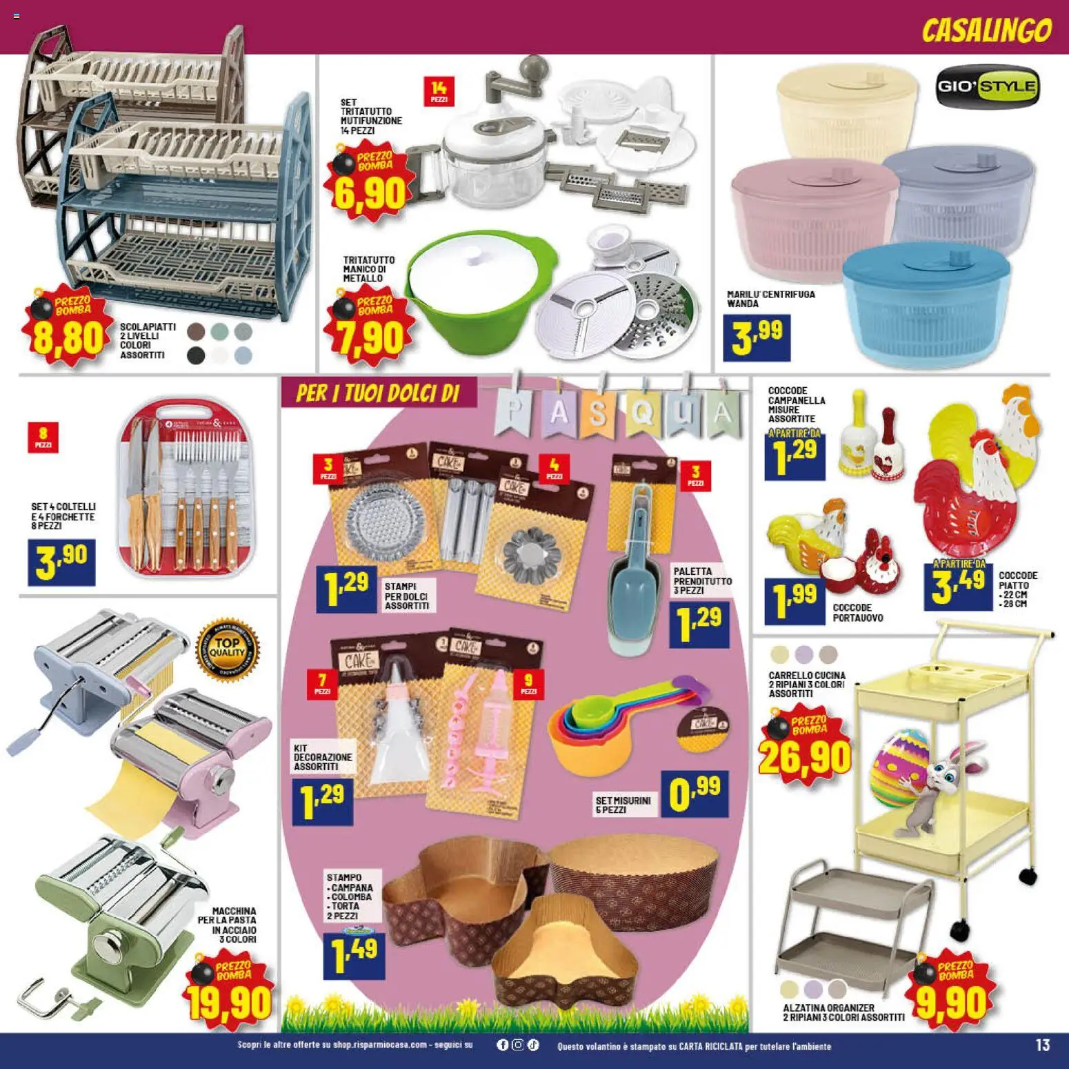 Volantino RisparmioCasa del 26.03.2026 | Pagina: 13 | Prodotti: Paletta, Tritatutto, Torta, Scolapiatti