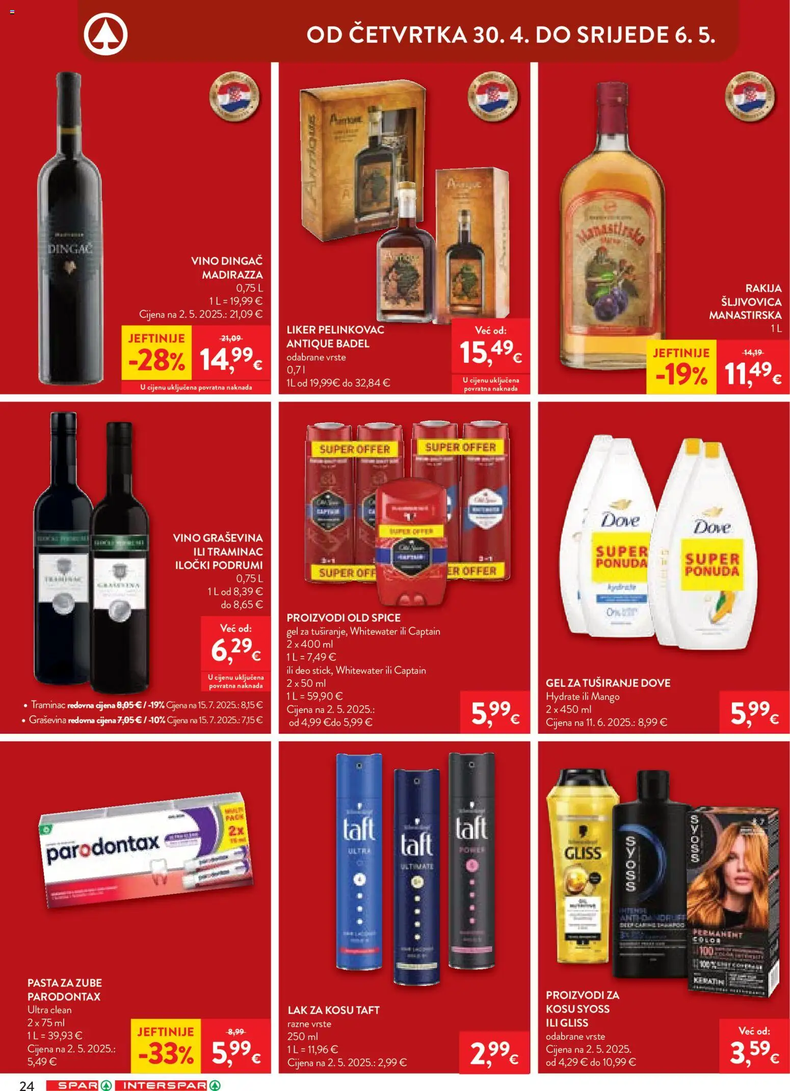 Spar katalog | vrijedi od 27.04.2026 | Stranica: 28 | Proizvodi: Rakija, Dove, Old Spice, Parodontax