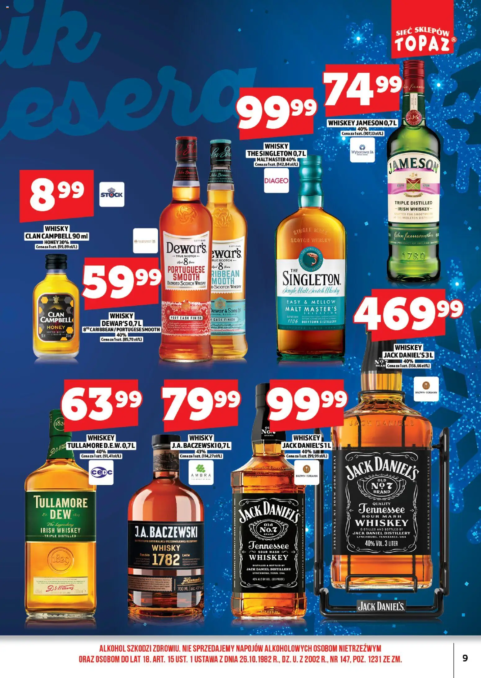 Topaz Gazetka alkoholowa od 01.12.2025 | Strona: 9 | Produkty: Jameson, Whisky Single Malt, Finish, Whisky
