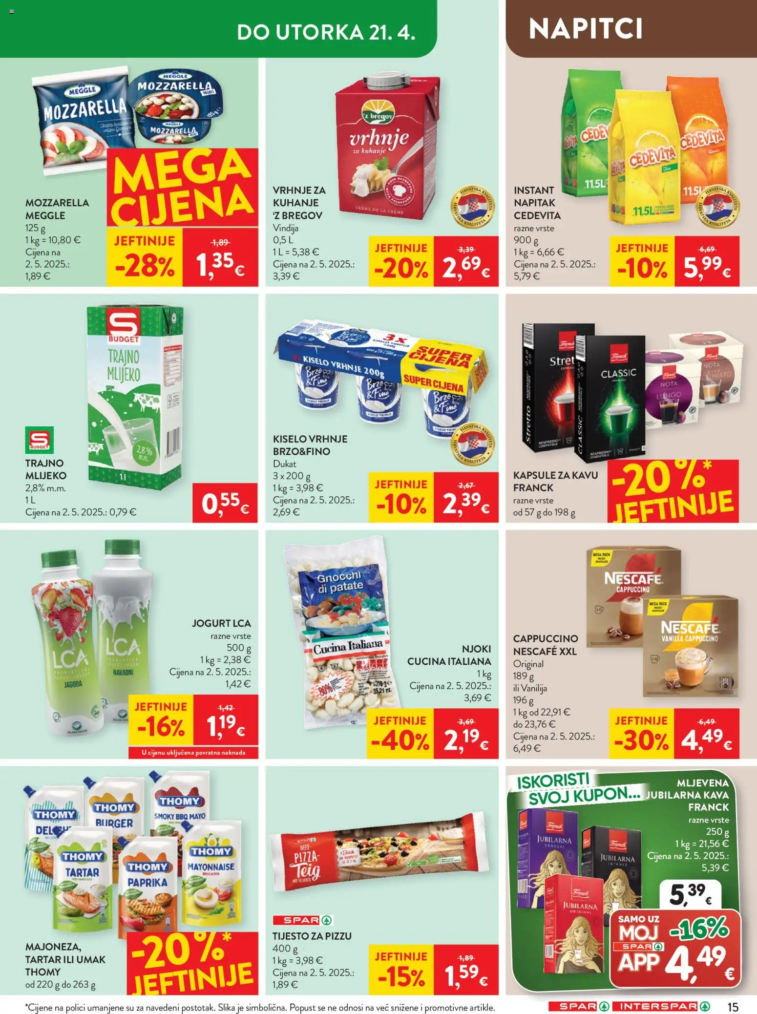Spar katalog | vrijedi od 15.04.2026 | Stranica: 17 | Proizvodi: Mozzarella, Jogurt, Umak, Kapsule za kavu
