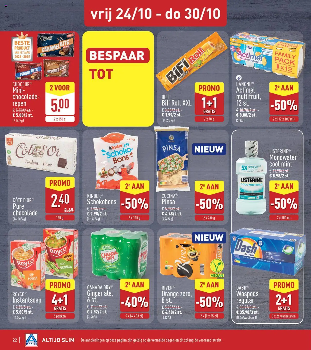 {H1} | Pagina: 22 | Producten: Kinder, Repen, Mondwater, Chocolade