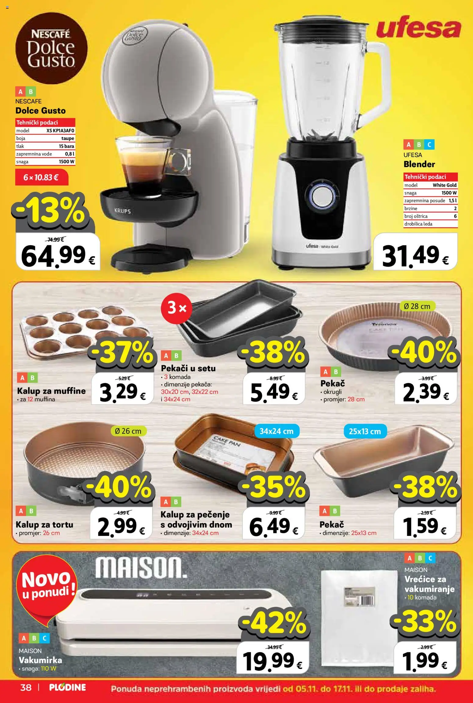 Plodine katalog | vrijedi od 05.11.2025 | Stranica: 38 | Proizvodi: Vakumirka, Dolce Gusto, Nescafe, Blender
