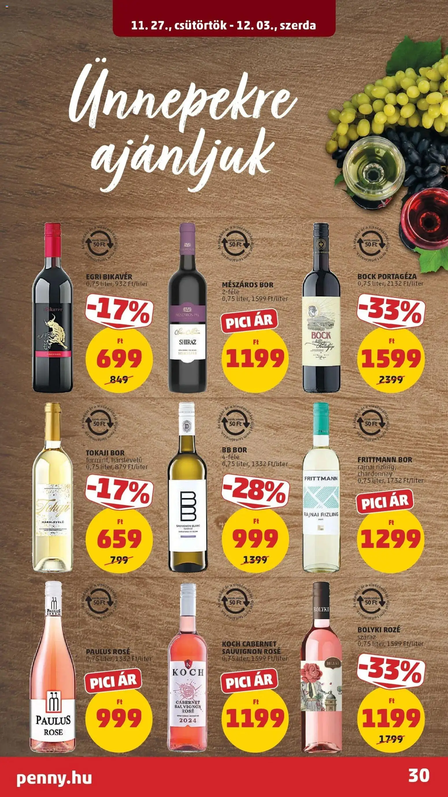 PENNY akciós ujság - amely érvényes a következő dátumtól: 26.11.2025 | Oldal: 30 | Termékek: Bor, Fehérbor, Vörösbor, Só