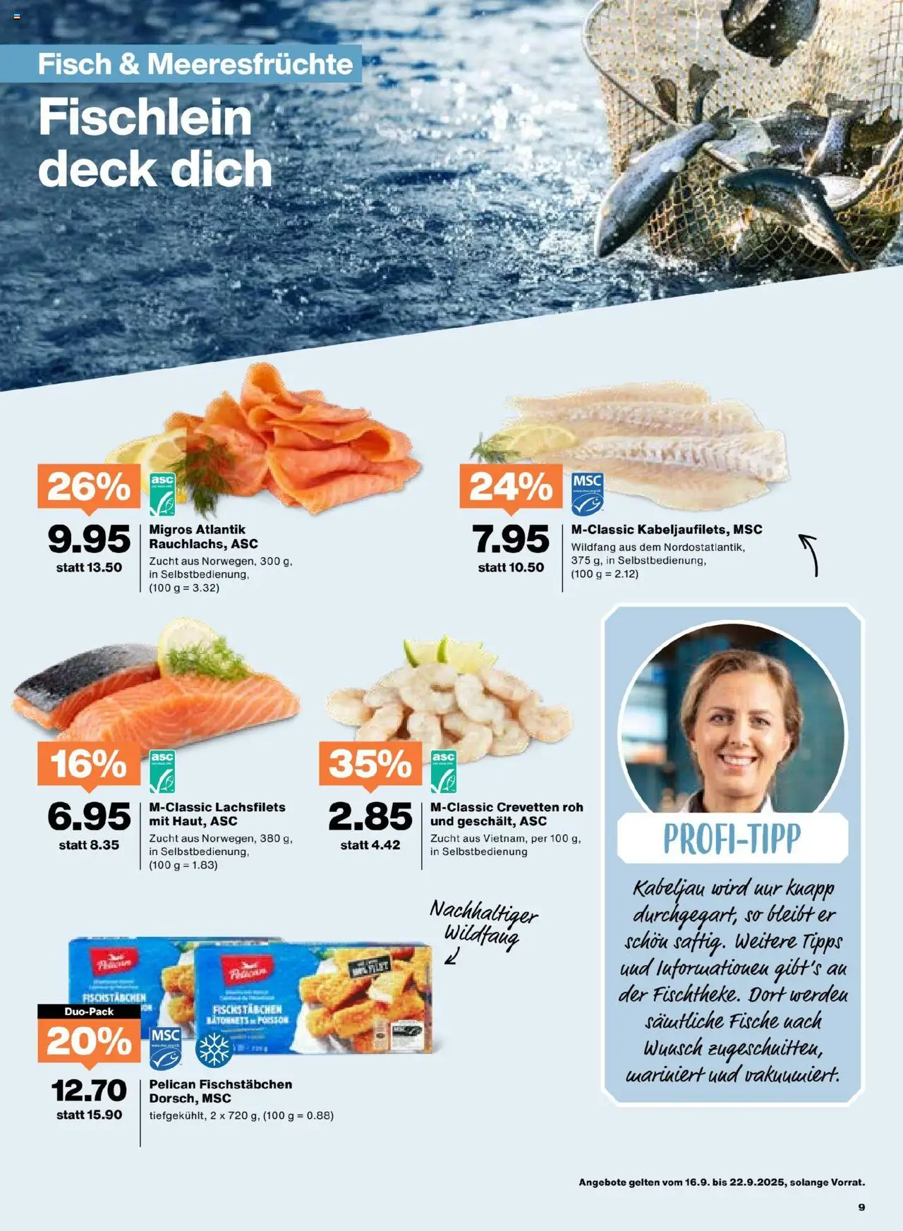 Migros Aktionen – gültig ab 16.09.2025 | Seite: 9 | Produkte: Fisch, Meeresfrüchte