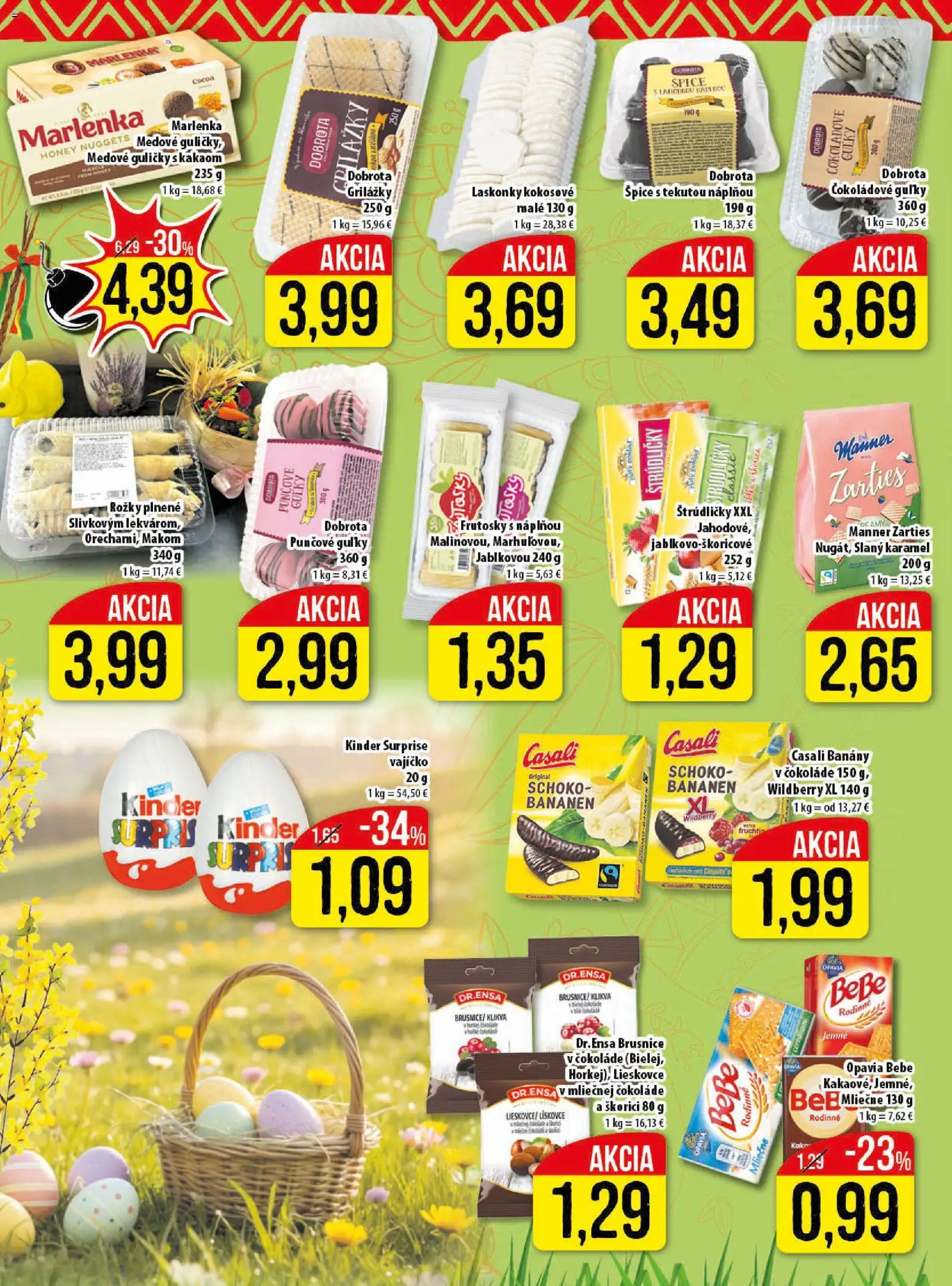 Nové Klas akcie – leták je platný od 30.03.2026 | Strana: 10 | Produkty: Banány, Kinder Surprise, Marlenka, Rožky