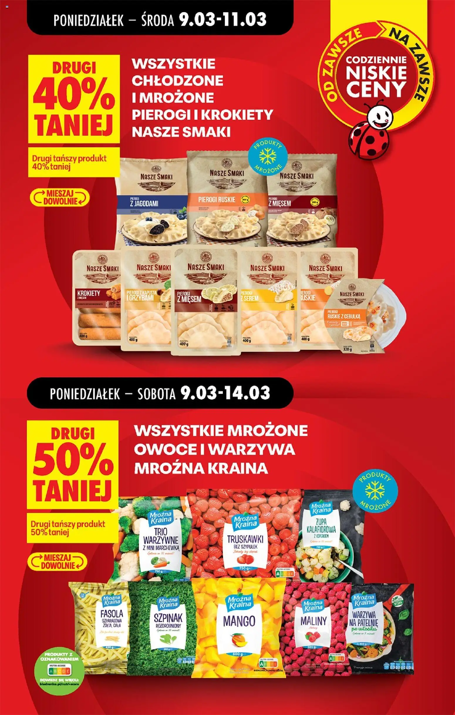 Biedronka gazetka od poniedziałku od 09.03.2026 | Strona: 15 | Produkty: Maliny, Pierogi, Trio warzywne, Mango mroźna
