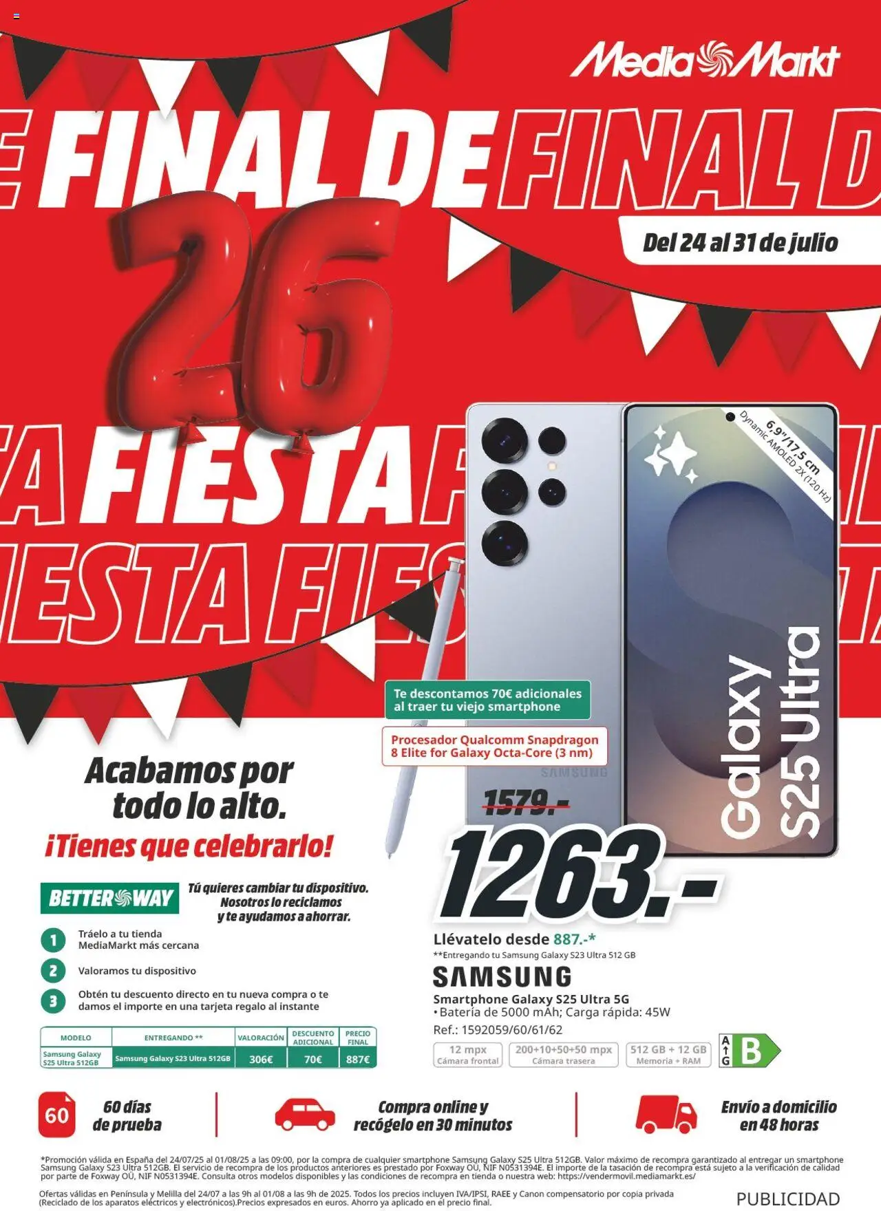 Media Markt folleto │ válido desde el 24.07.2025 | Página: 1 | Productos: Smartphone Samsung, Té, Smartphone, Batería