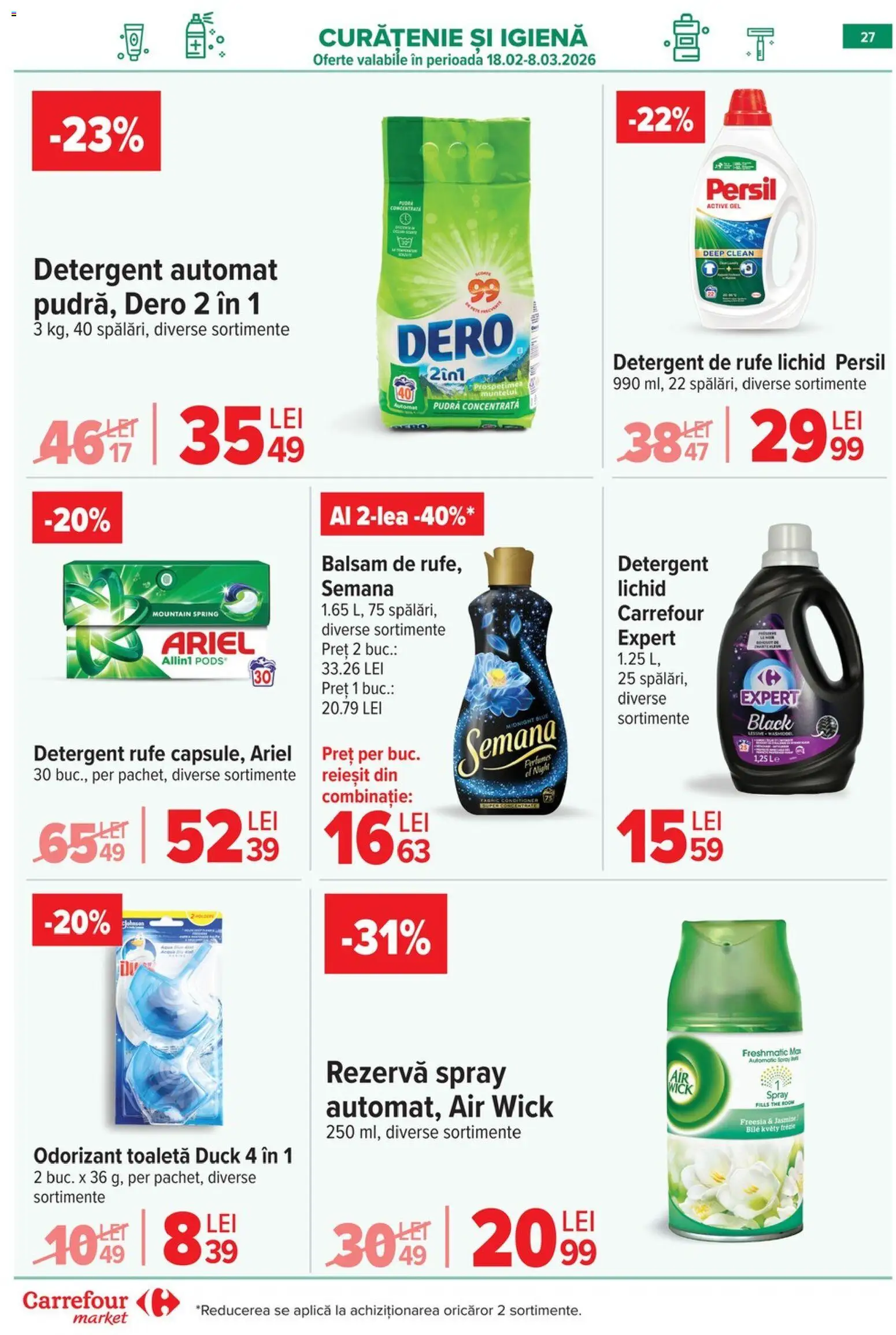 Noul catalog Carrefour – valabil de la 25.02.2026 | Pagină: 29 | Produse: Pudră, Balsam, Detergent, Odorizant toaletă
