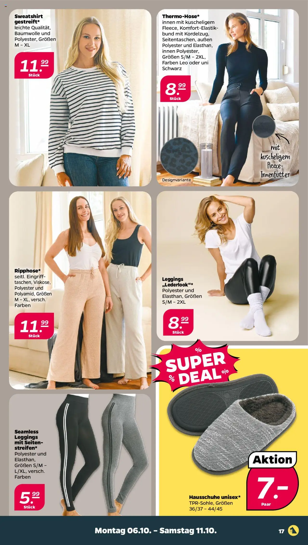 Netto Prospekt 	 – gültig ab 06.10.2025 | Seite: 17 | Produkte: Sweatshirt, Leggings, Hausschuhe