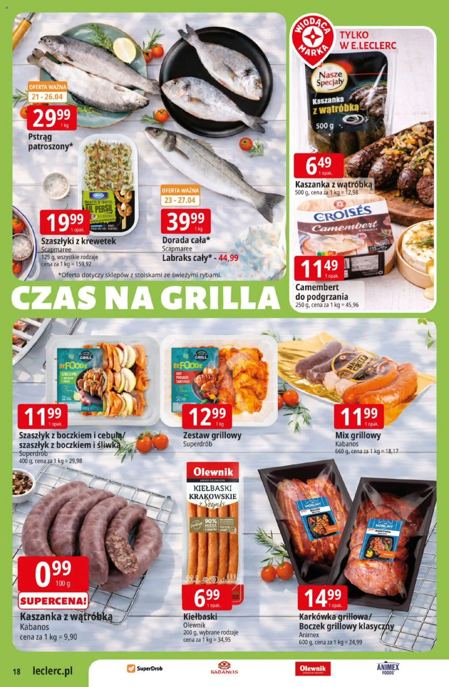 E.Leclerc gazetka od 21.04.2026 | Strona: 18 | Produkty: Persil, Pstrąg, Camembert, Boczek