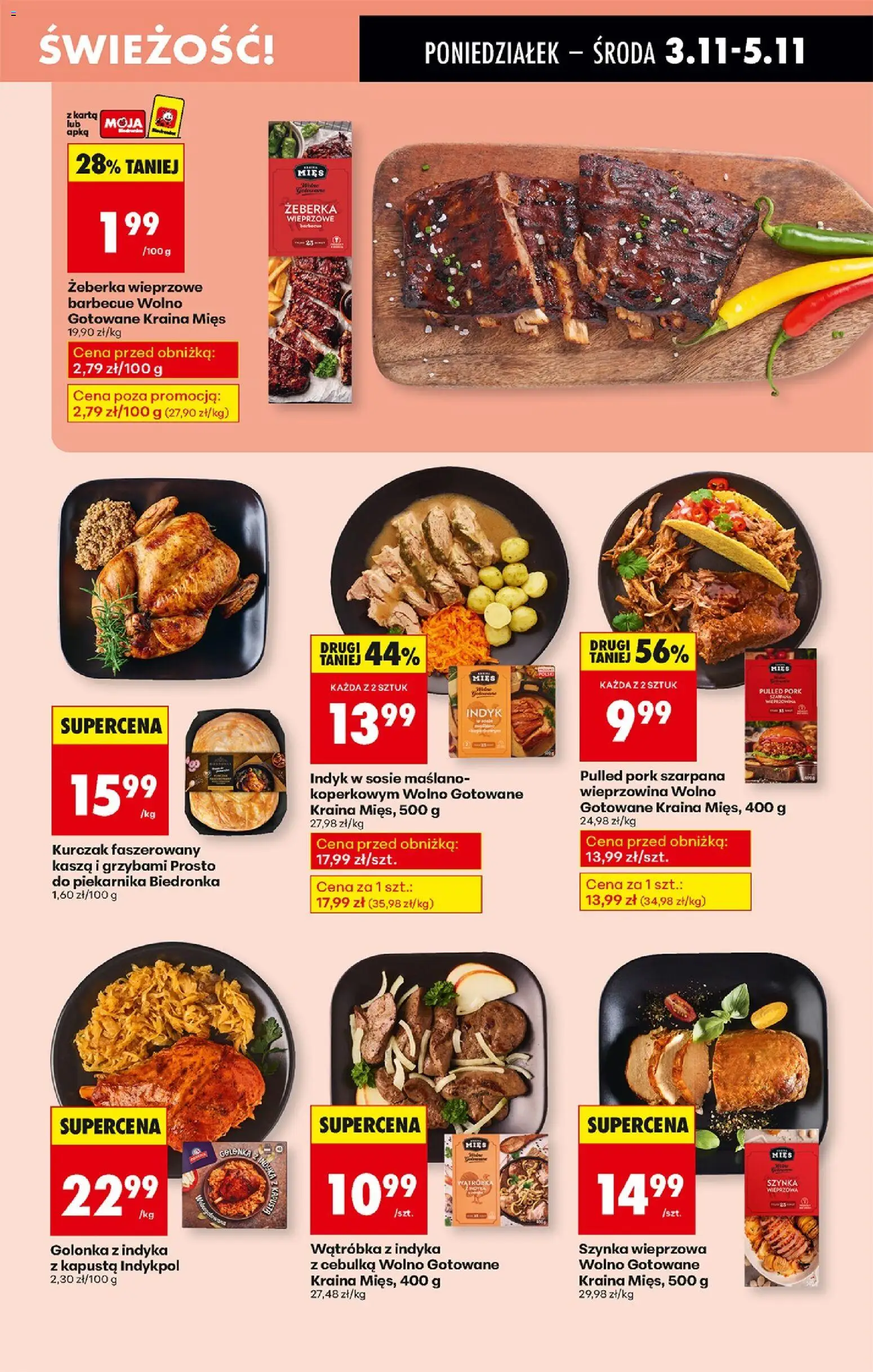 Biedronka gazetka od 03.11.2025 | Strona: 27 | Produkty: Kraina mięs, Żeberka wieprzowe barbecue, Wątróbka, Wieprzowina