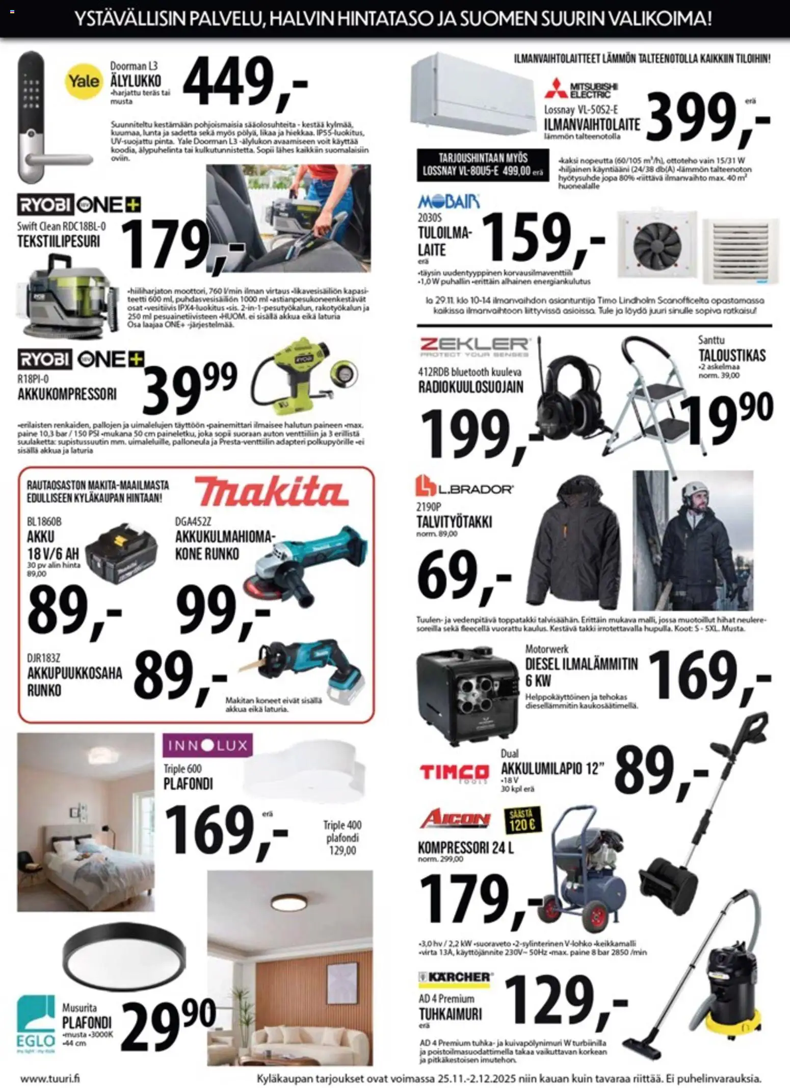 Tuuri - Black Friday – voimassa 25.11.2025 alkaen | Sivu: 7 | Tuotteet: Akku, Kompressori, Takki, Toppatakki