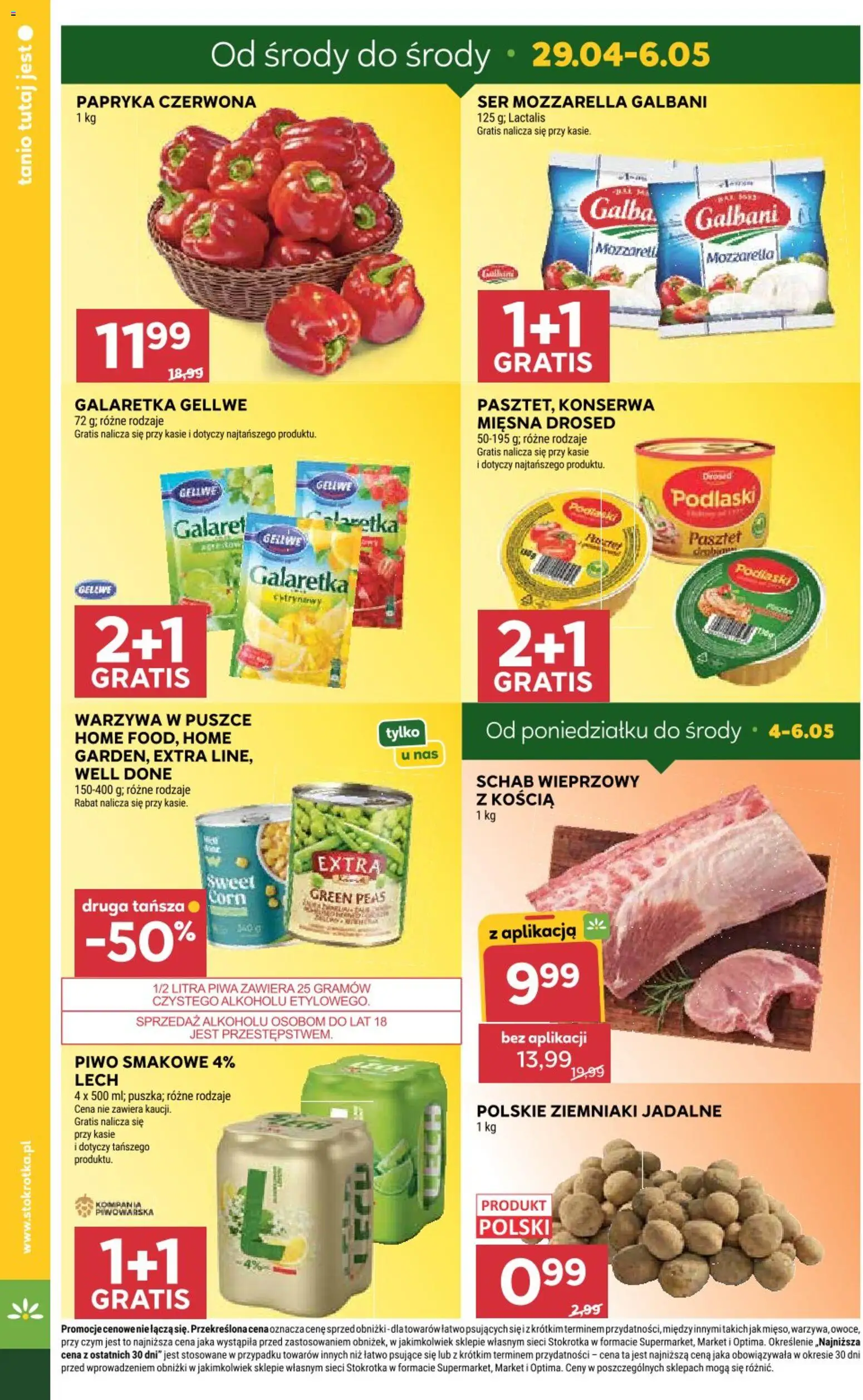 Stokrotka gazetka od 29.04.2026 | Strona: 4 | Produkty: Galaretka, Schab, Mozzarella, Owoce