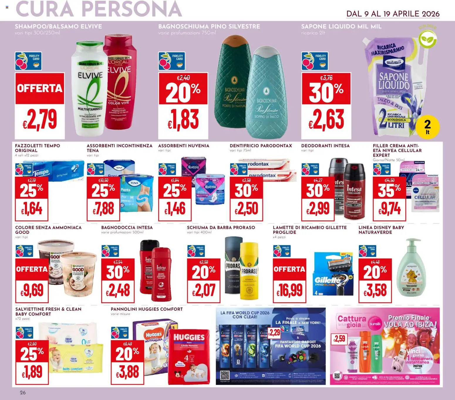 Volantino Pan del 09.04.2026 | Pagina: 26 | Prodotti: Shampoo, Crema, Pannolini, Talco