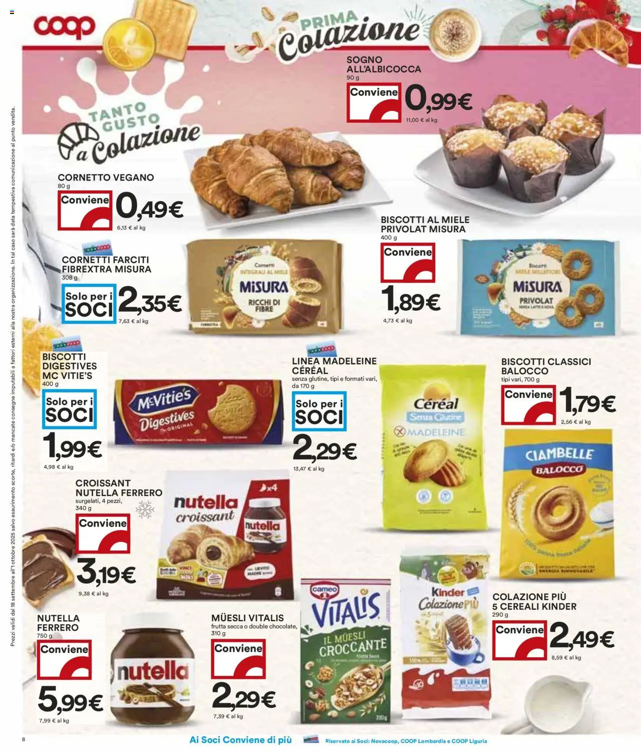 Volantino COOP del 18.09.2025 | Pagina: 8 | Prodotti: Muesli, Nutella, Croissant, Miele