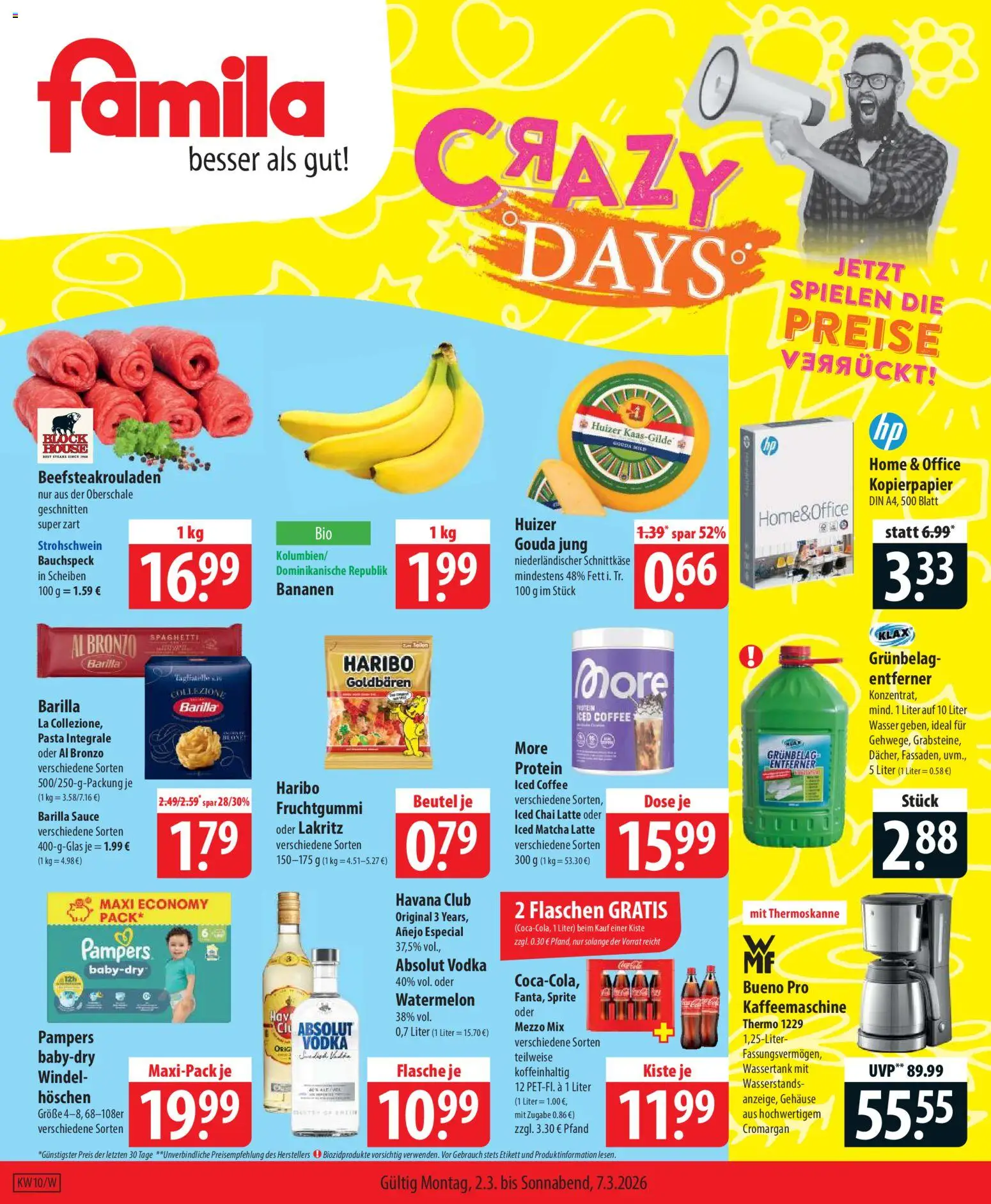 Famila Prospekt 	 – gültig ab 02.03.2026 | Seite: 1 | Produkte: Kaffeemaschine, Mezzo mix, Bananen, Pasta