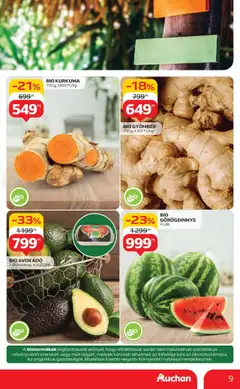 Auchan akciós ujság - amely érvényes a következő dátumtól: 31.07.2025 | Oldal: 9 | Termékek: Görögdinnye, Gyömbér, Kurkuma, Avokádó