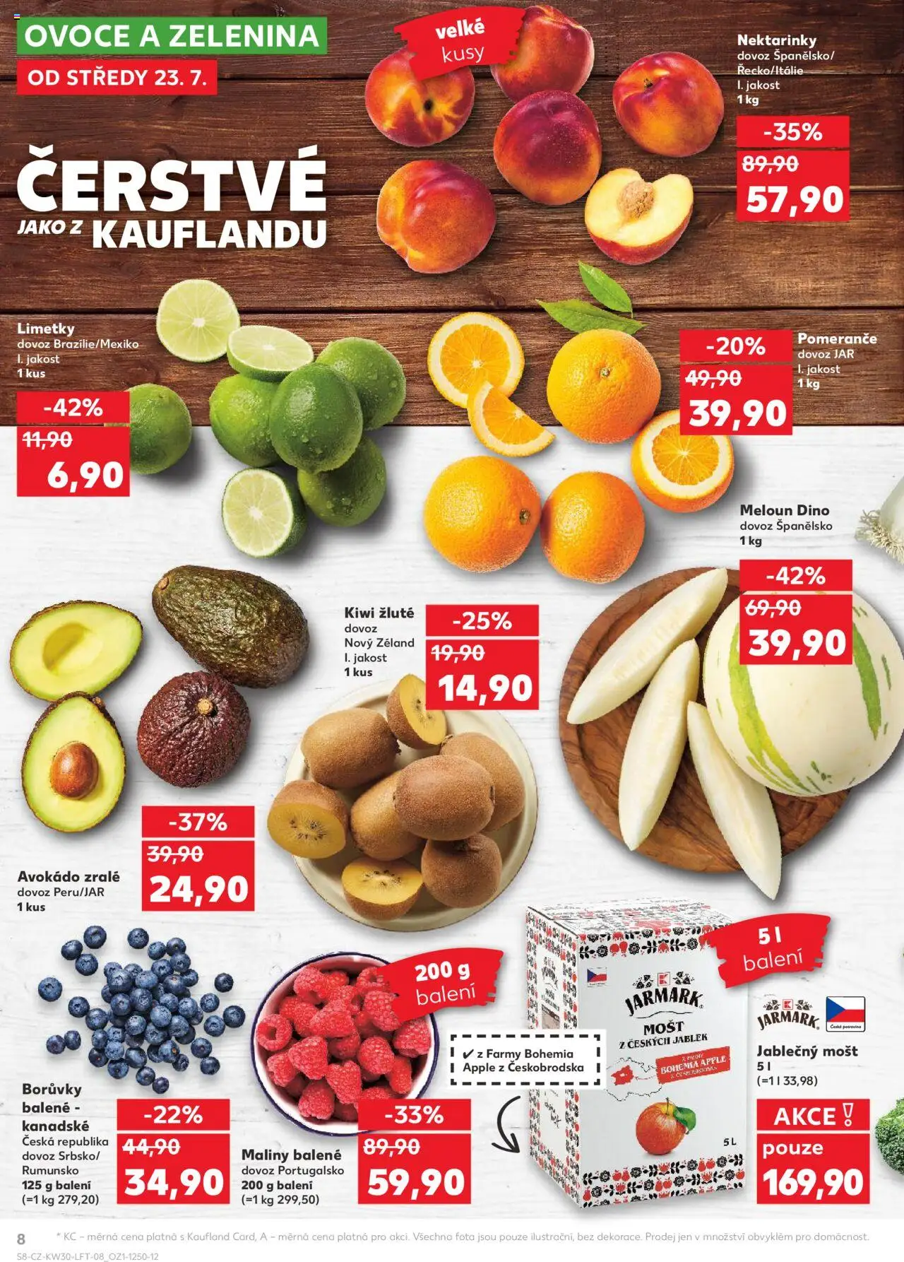 Kaufland leták - Praha 8 od 23.07.2025 | Strana: 8 | Produkty: Pomeranče, Zelenina, Avokádo, Kiwi žluté