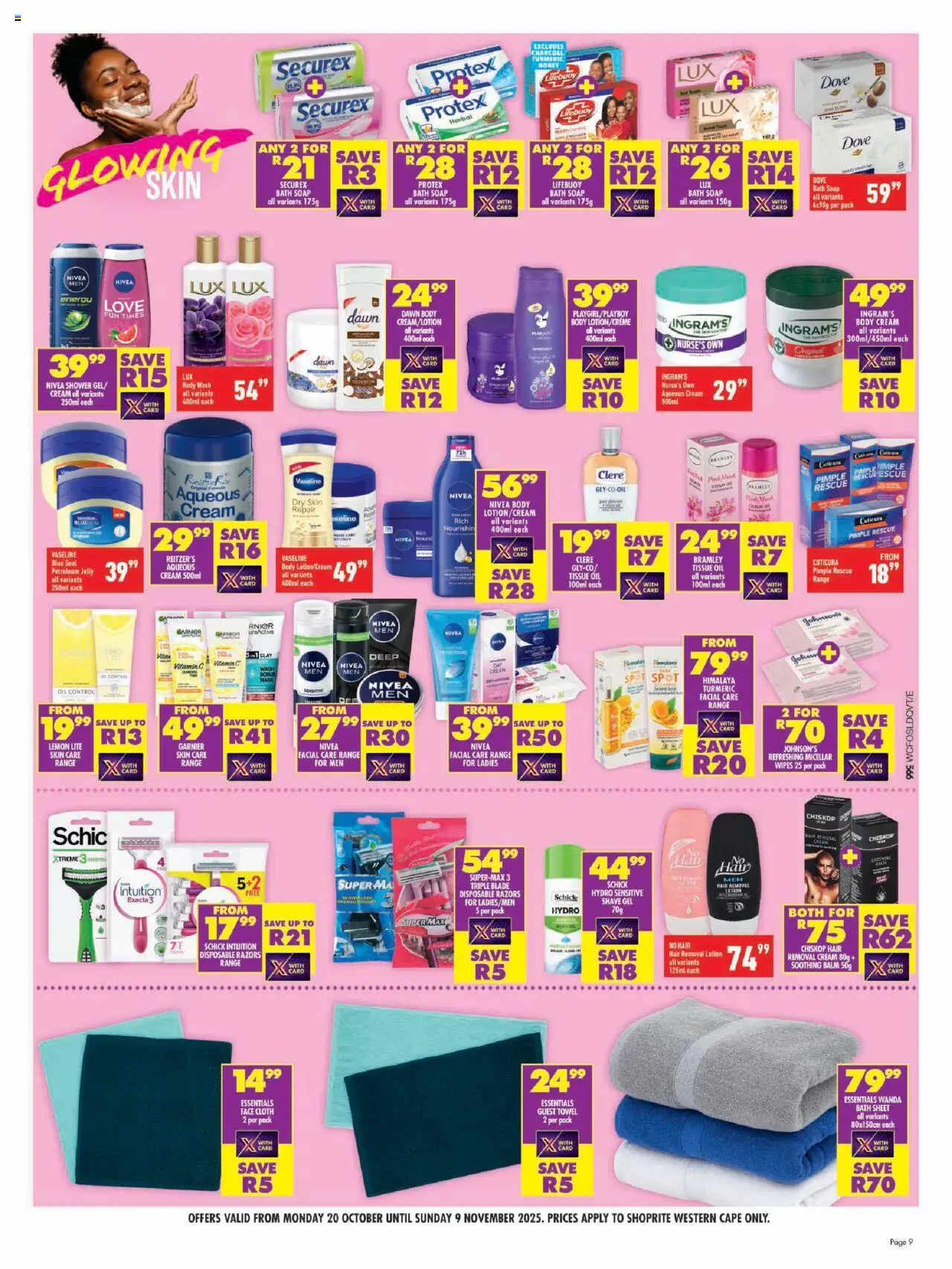 New Shoprite catalogue – valid from 20.10.2025 | Page: 9 | Products: Towel, Body cream, Soap, Lemon