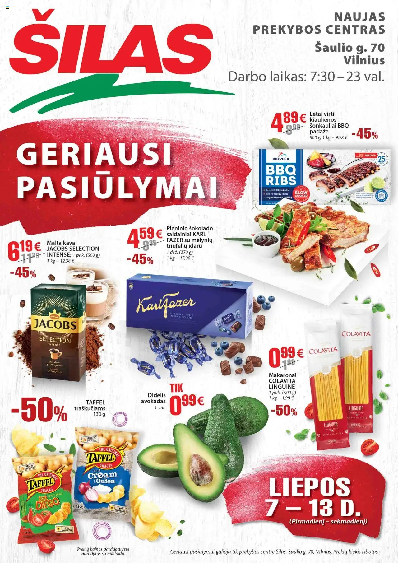 Šilas leidinys Vilnius, Šaulio g. 70│galioja nuo 07.07.2025 | Puslapis: 1 | Prekių: Kiaulienos, Kava, Saldainiai, Makaronai
