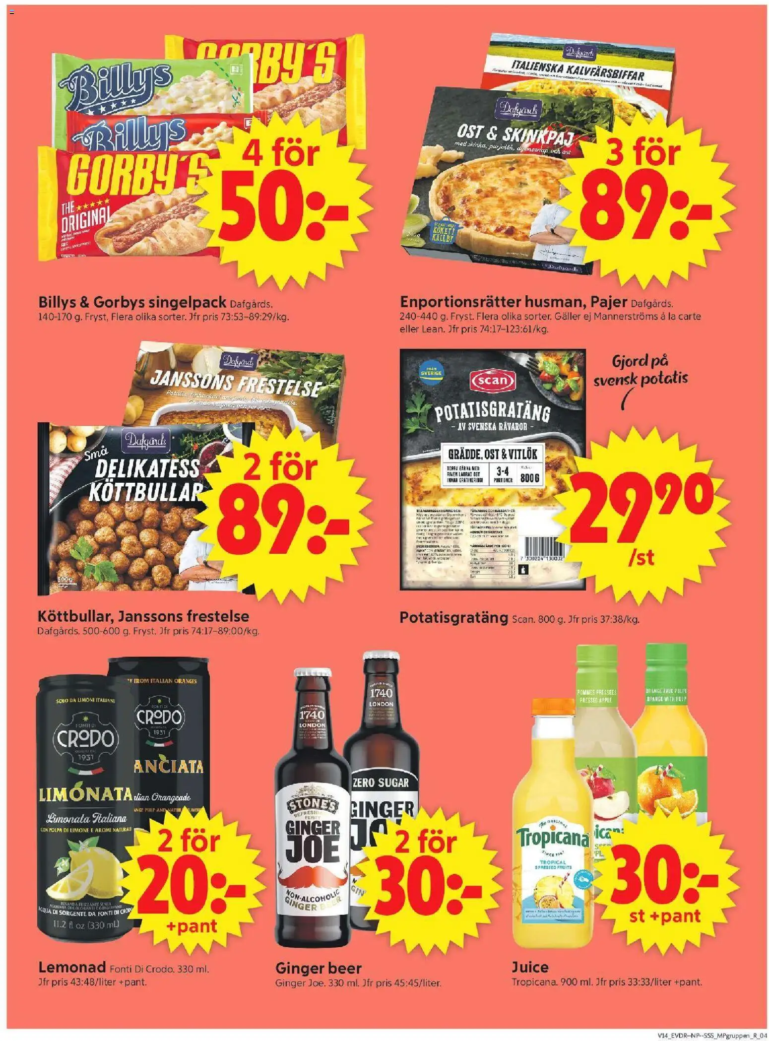 ICA Supermarket reklamblad aktuell från 30.03.2026 | Sida: 17 | Produkter: Köttbullar, Galler, Potatisgratäng, Juice