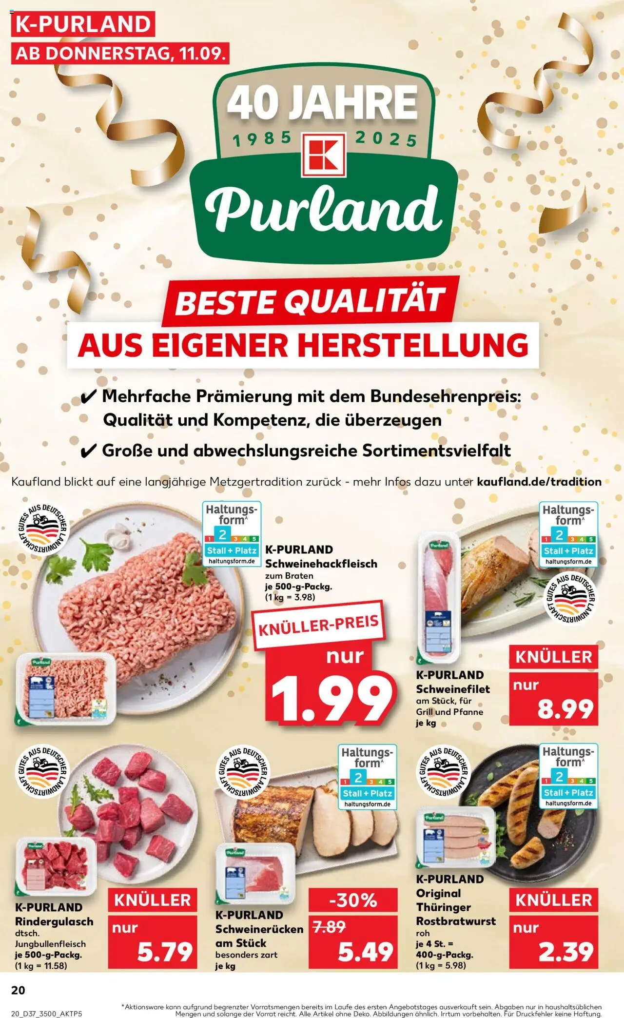 Kaufland prospekt Jena	 – gültig ab 11.09.2025 | Seite: 20 | Produkte: Grill, Rindergulasch, Schweinefilet, Schweinerucken