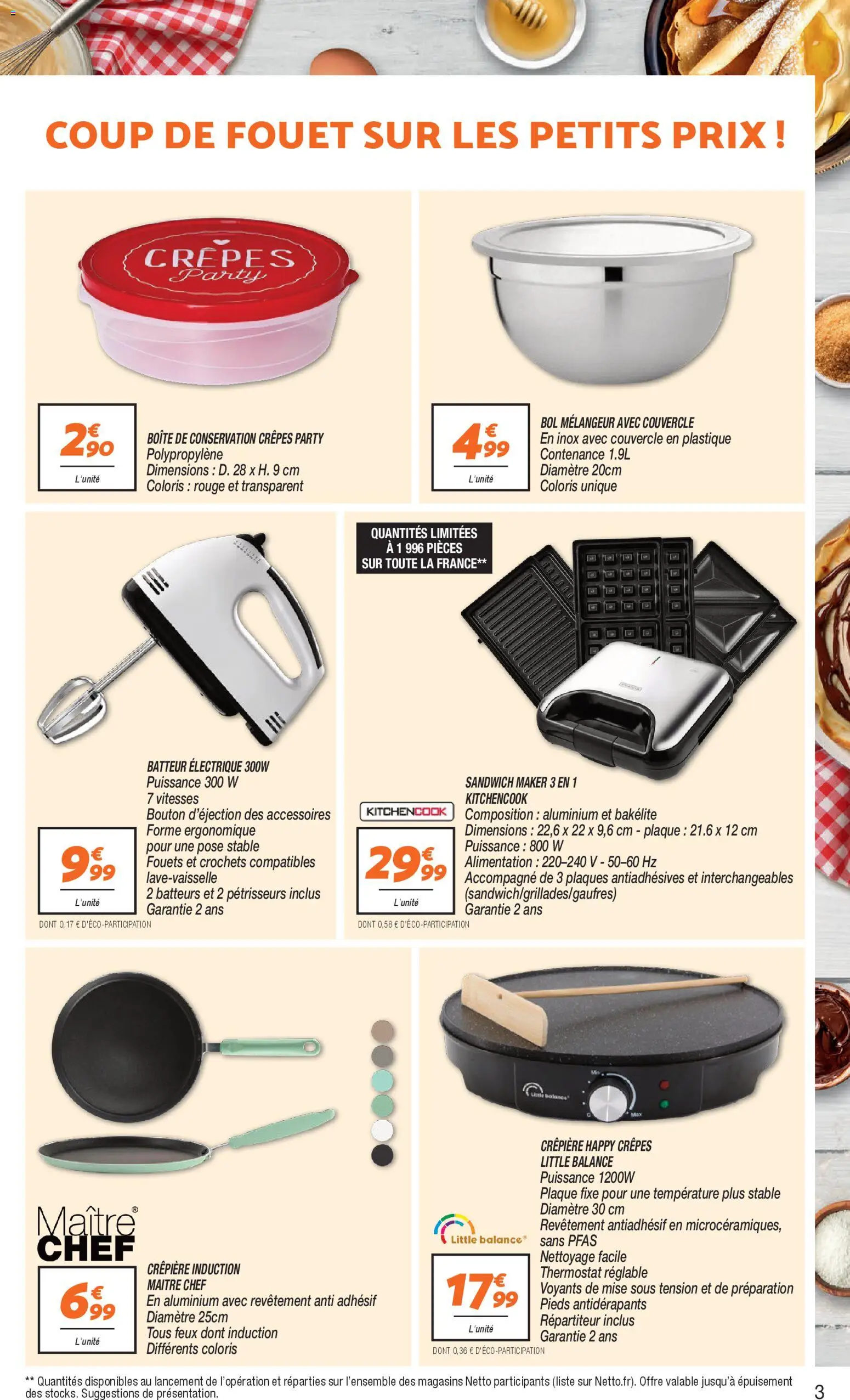 {H1} | Page: 3 | Produits: Batteur, Sandwich, Bol, Crêpière