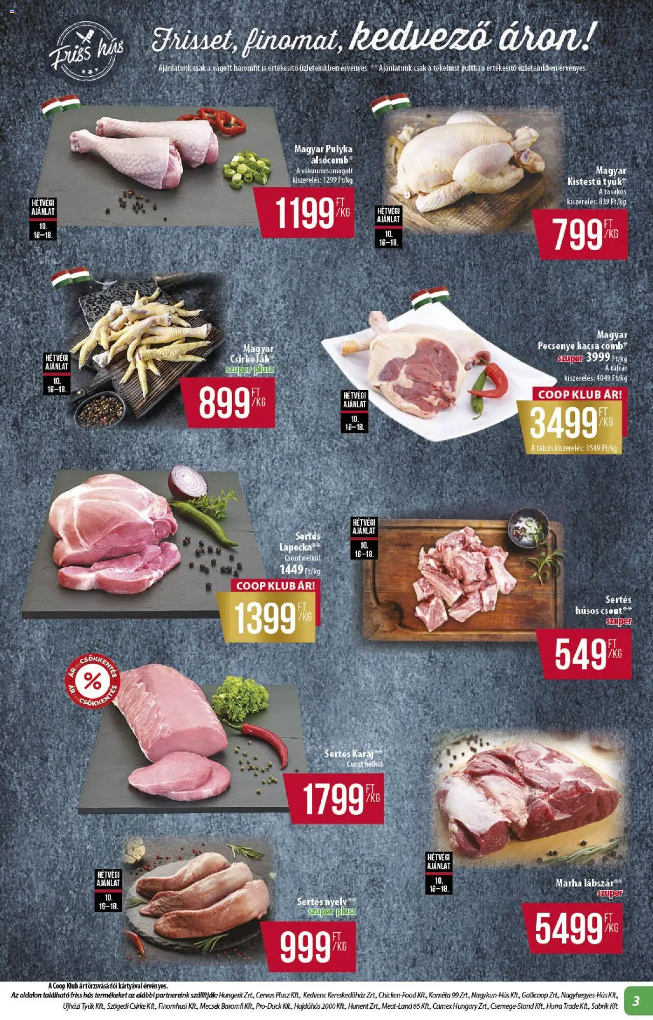 COOP akciós ujság - amely érvényes a következő dátumtól: 16.10.2025 | Oldal: 3 | Termékek: Hús, Karaj, Kacsa