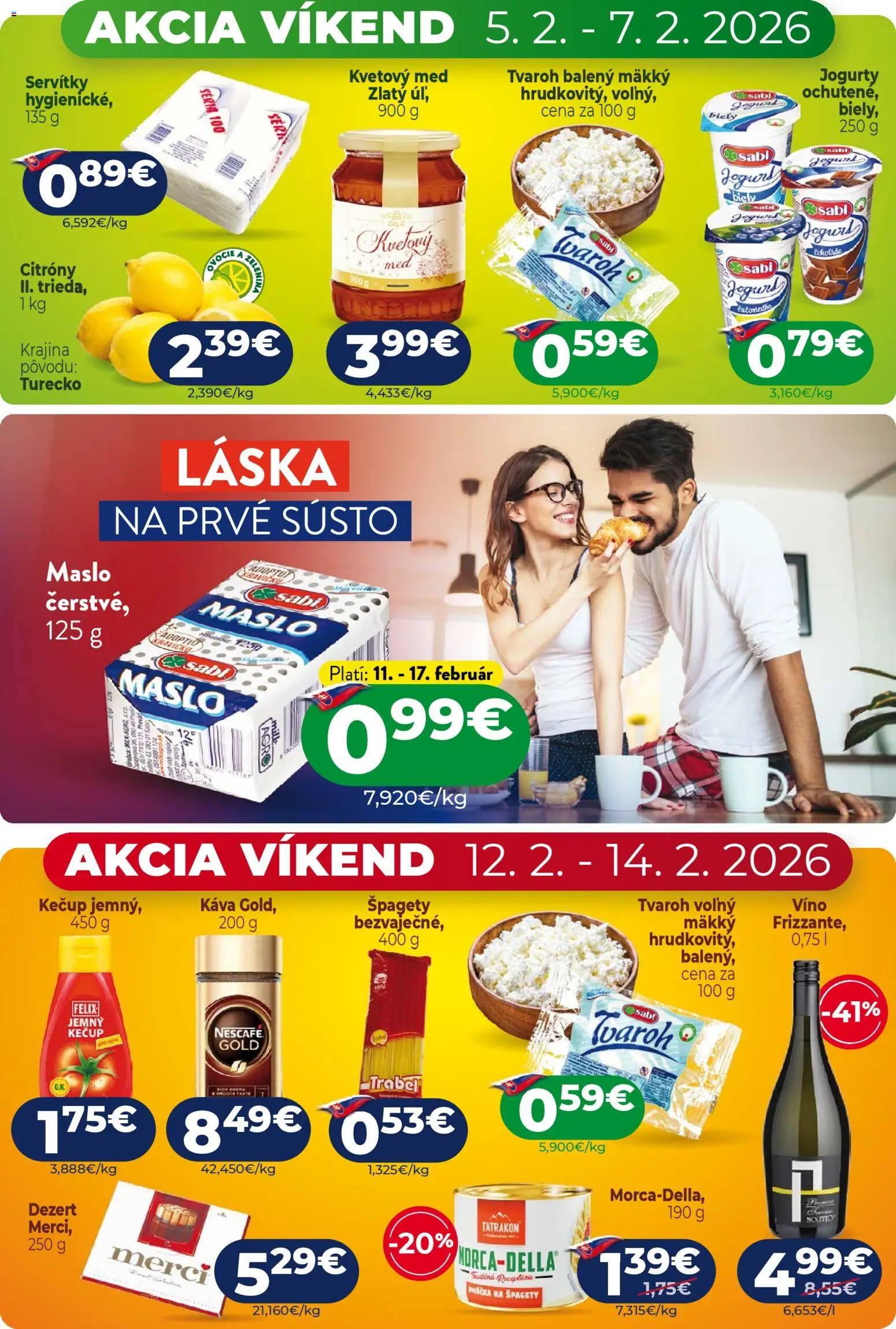 Nové Milk Agro akcie – leták je platný od 04.02.2026 | Strana: 3 | Produkty: Merci, Kečup, Nescafé Gold, Ovocie