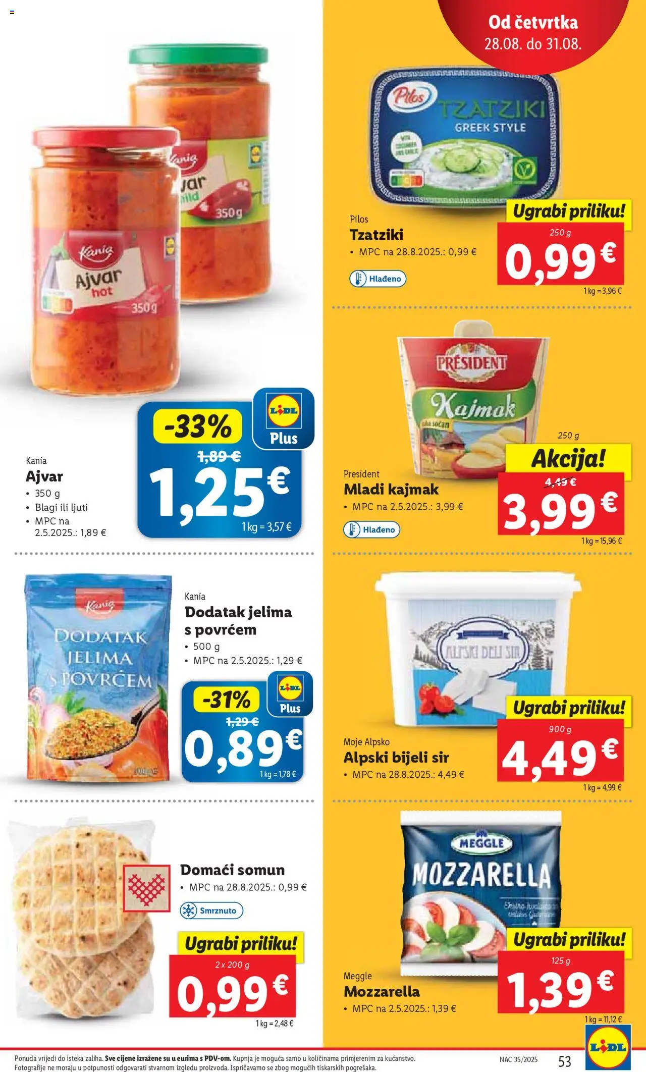 Lidl katalog | vrijedi od 25.08.2025 | Stranica: 53 | Proizvodi: Mozzarella, Sir, Ajvar, Kajmak