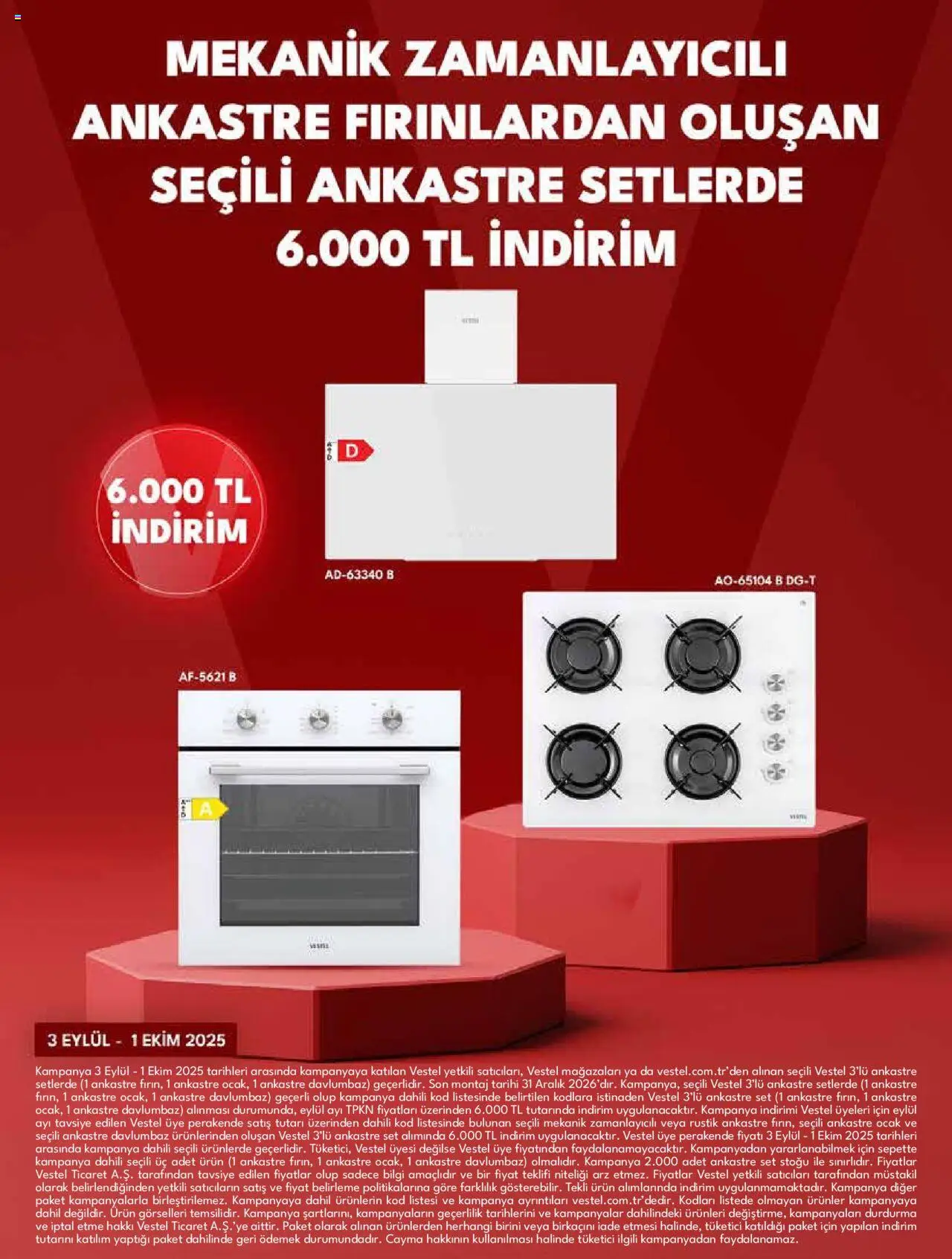 Vestel Ankastre Ürünler - 03.09.2025 tarihinden itibaren geçerlidir | Sayfa: 3 | Ürünler: Davlumbaz, Ocak
