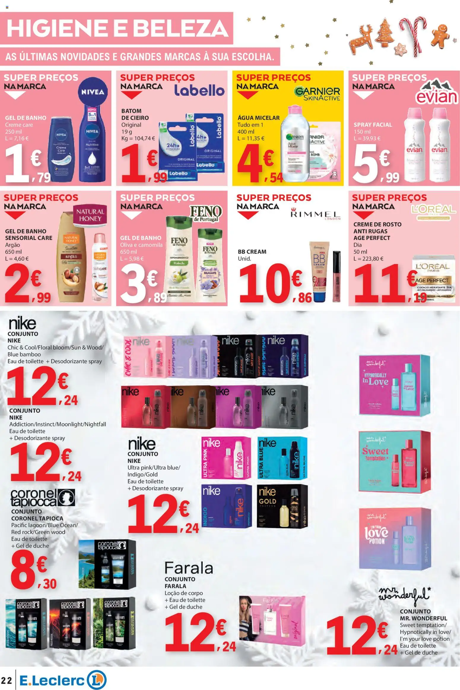 E.Leclerc folheto │ válido de 18.12.2025 | Página: 22 | Produtos: Agua, Eau de toilette, Batom, Desodorizante