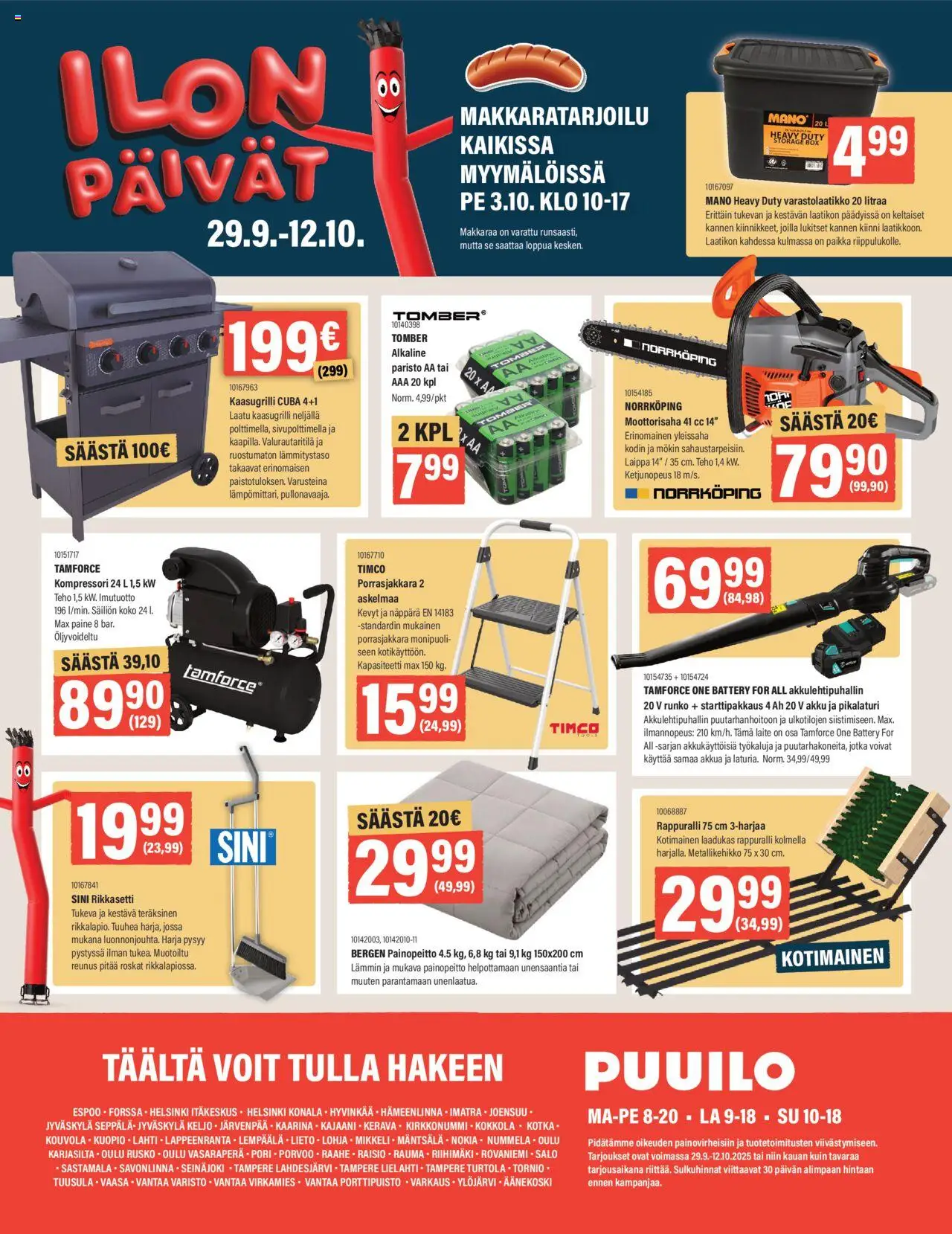 Puuilo tarjoukset – voimassa 29.09.2025 alkaen | Sivu: 20 | Tuotteet: Harja, Kaasugrilli, Moottorisaha, Kompressori