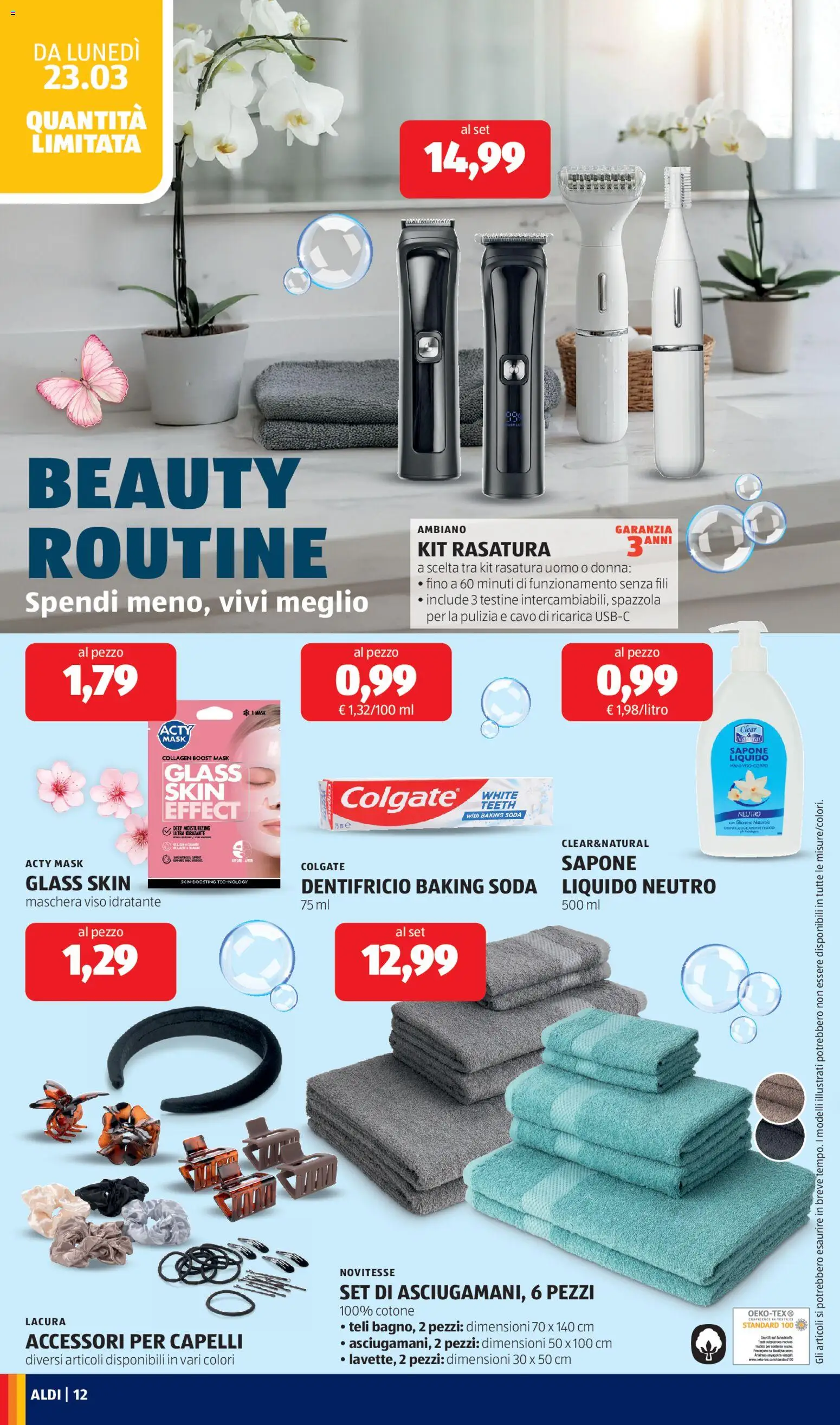 Volantino Aldi del 23.03.2026 | Pagina: 12 | Prodotti: Spazzola, Sapone, Dentifricio, Cavo