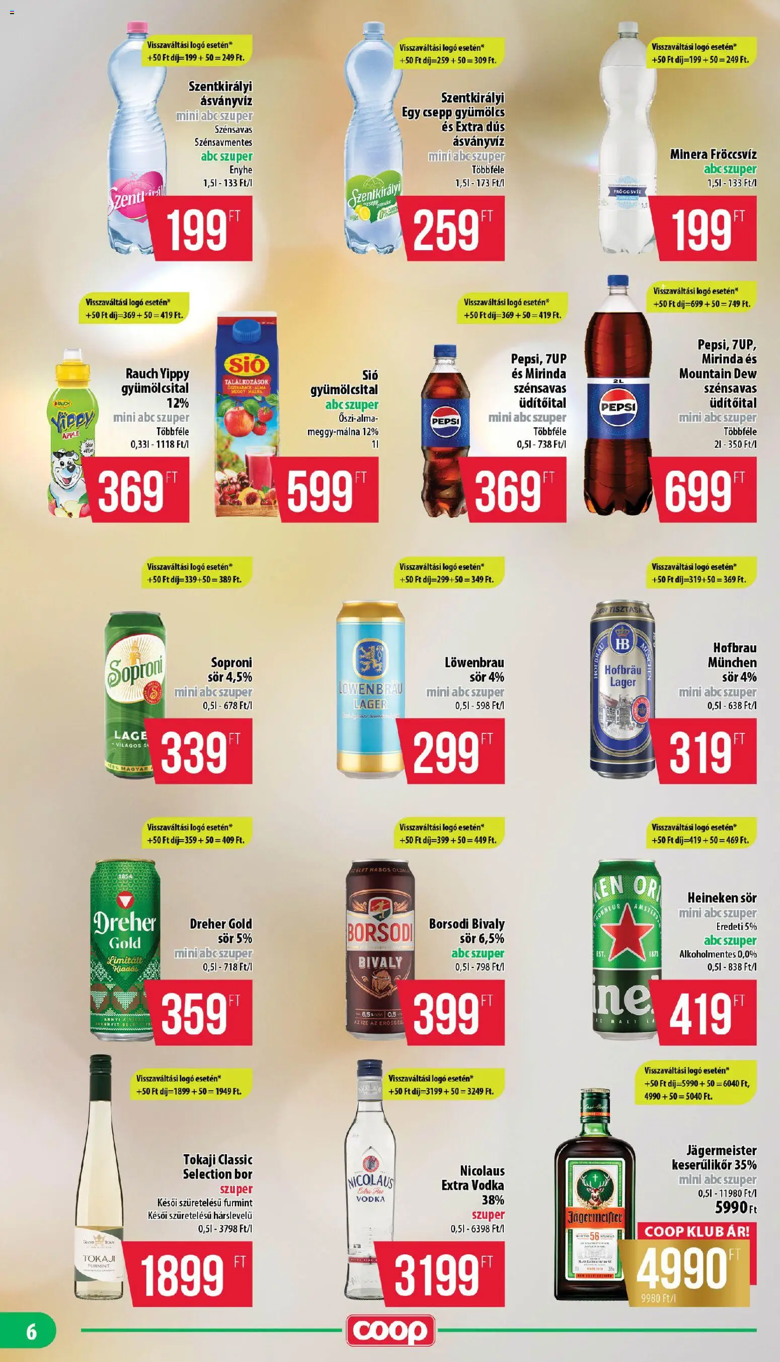 COOP akciós ujság - amely érvényes a következő dátumtól: 13.11.2025 | Oldal: 6 | Termékek: Jägermeister, Szentkirályi ásványvíz, Ásványvíz, Vodka