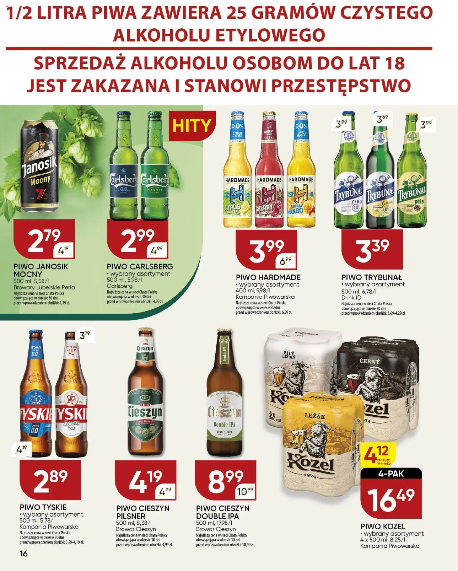 Chata Polska - Gazetka od 06.11.2025 | Strona: 16 | Produkty: Ice Tea, Piwo Carlsberg, Piwo, Piwo kozel
