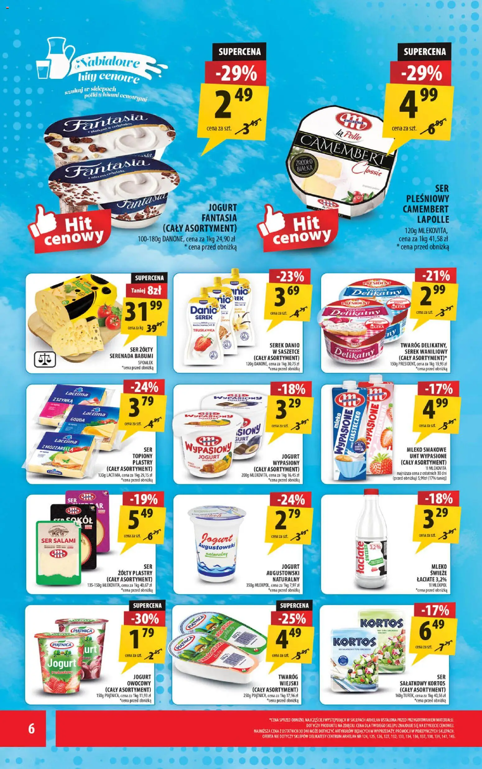 Arhelan gazetka od 08.04.2026 | Strona: 6 | Produkty: Ser żółty, Delikatesy, Camembert, Mleko