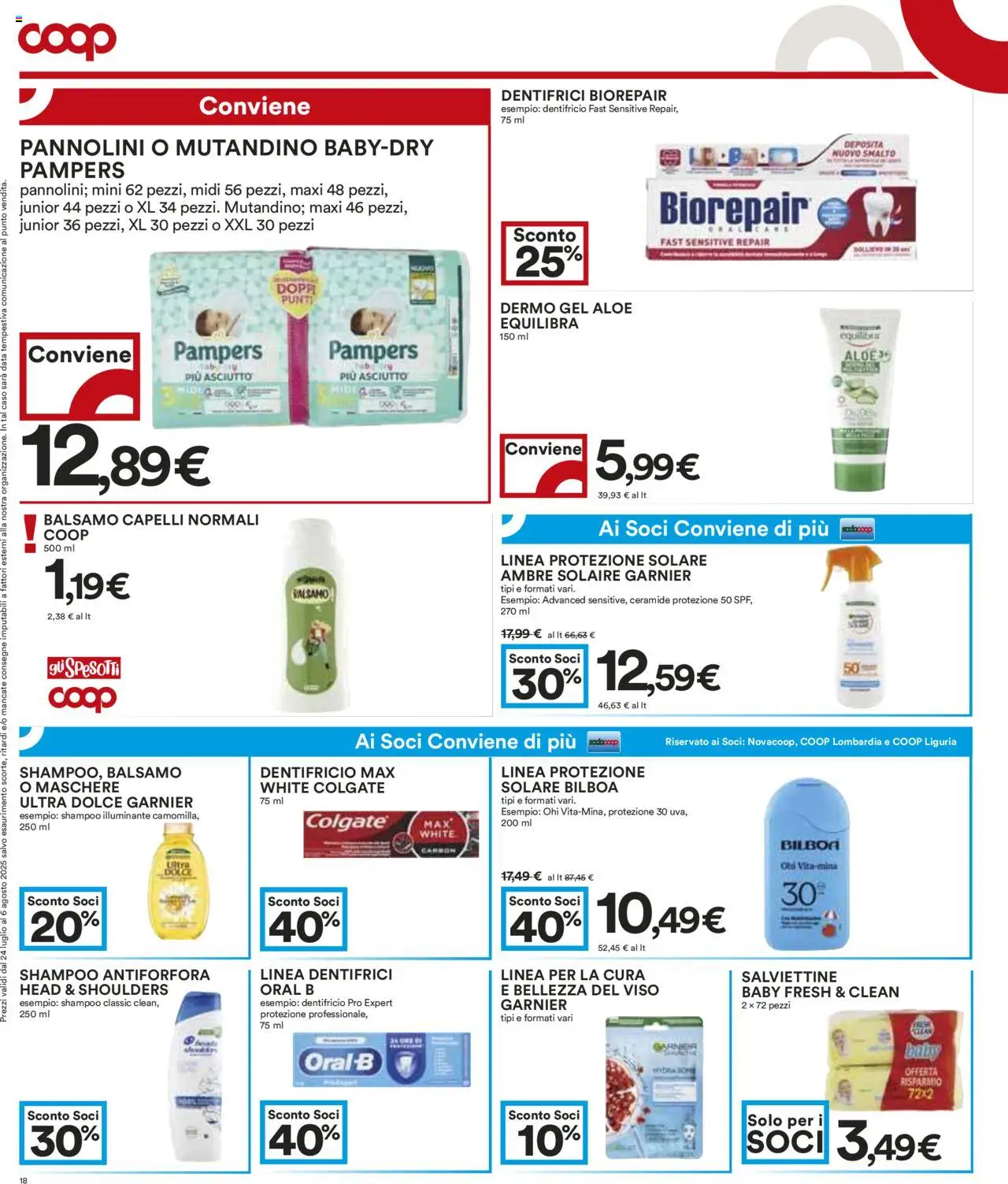 Volantino COOP del 24.07.2025 | Pagina: 18 | Prodotti: Illuminante, Shampoo, Balsamo, Pampers