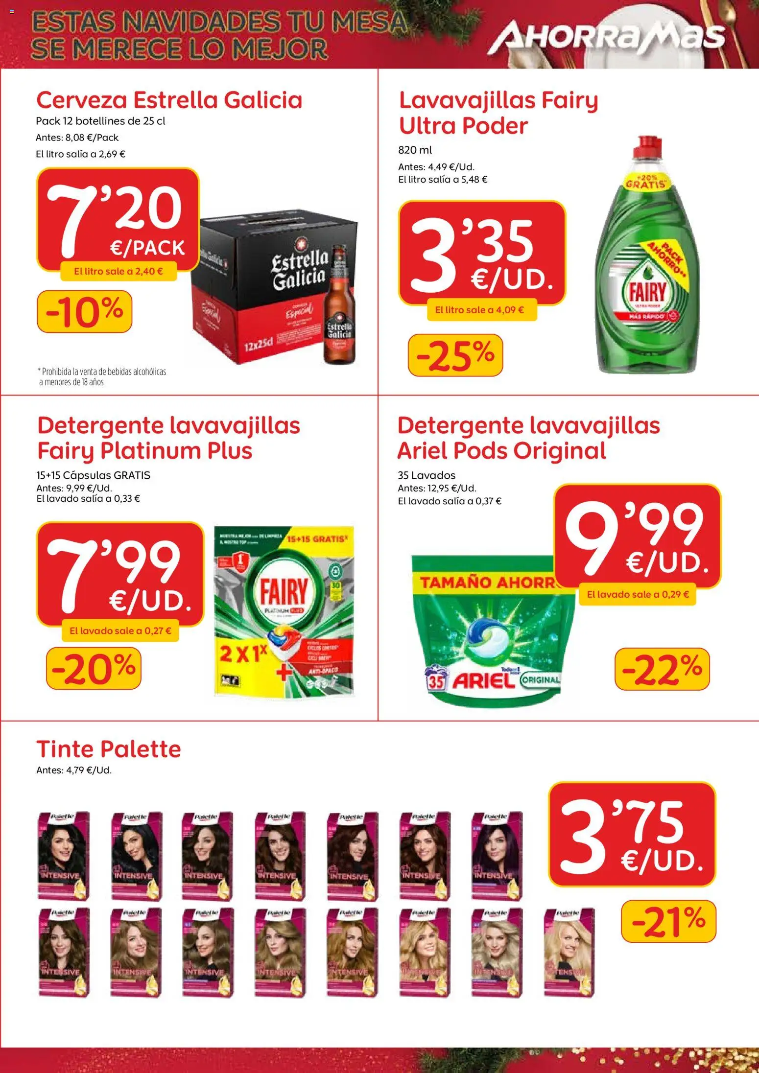 AhorraMas folleto │ válido desde el 18.12.2025 | Página: 19 | Productos: Tinte, Cerveza, Lavavajillas, Mesa