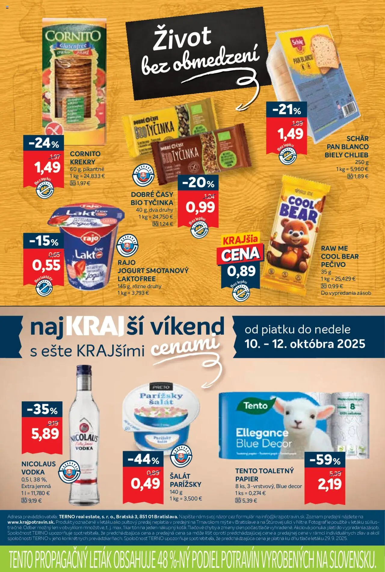 Nové Kraj akcie – leták je platný od 09.10.2025 | Strana: 15 | Produkty: Jogurt, Chlieb, Vodka, Šalát