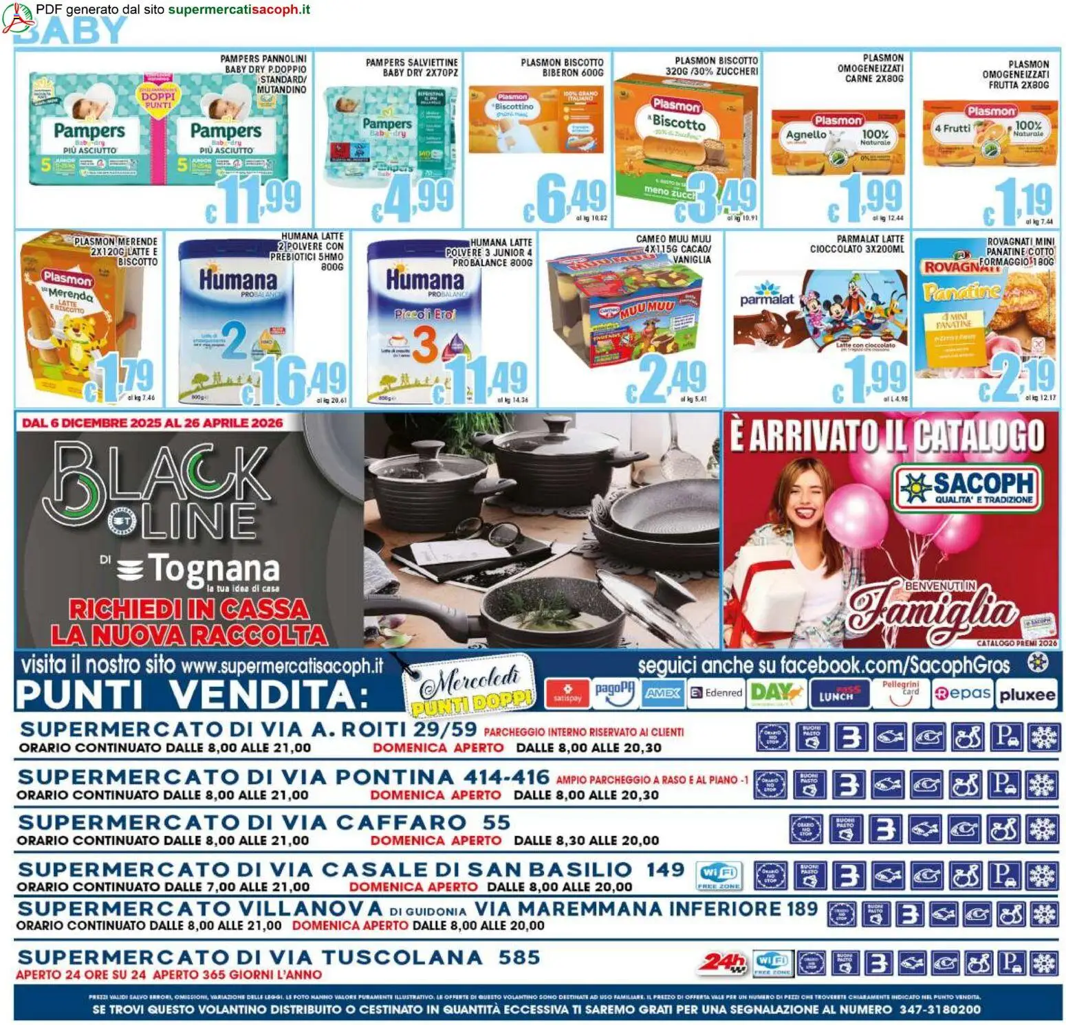 Volantino Sacoph del 06.03.2026 | Pagina: 20 | Prodotti: Pannolini, Cioccolato, Formaggio, Pampers