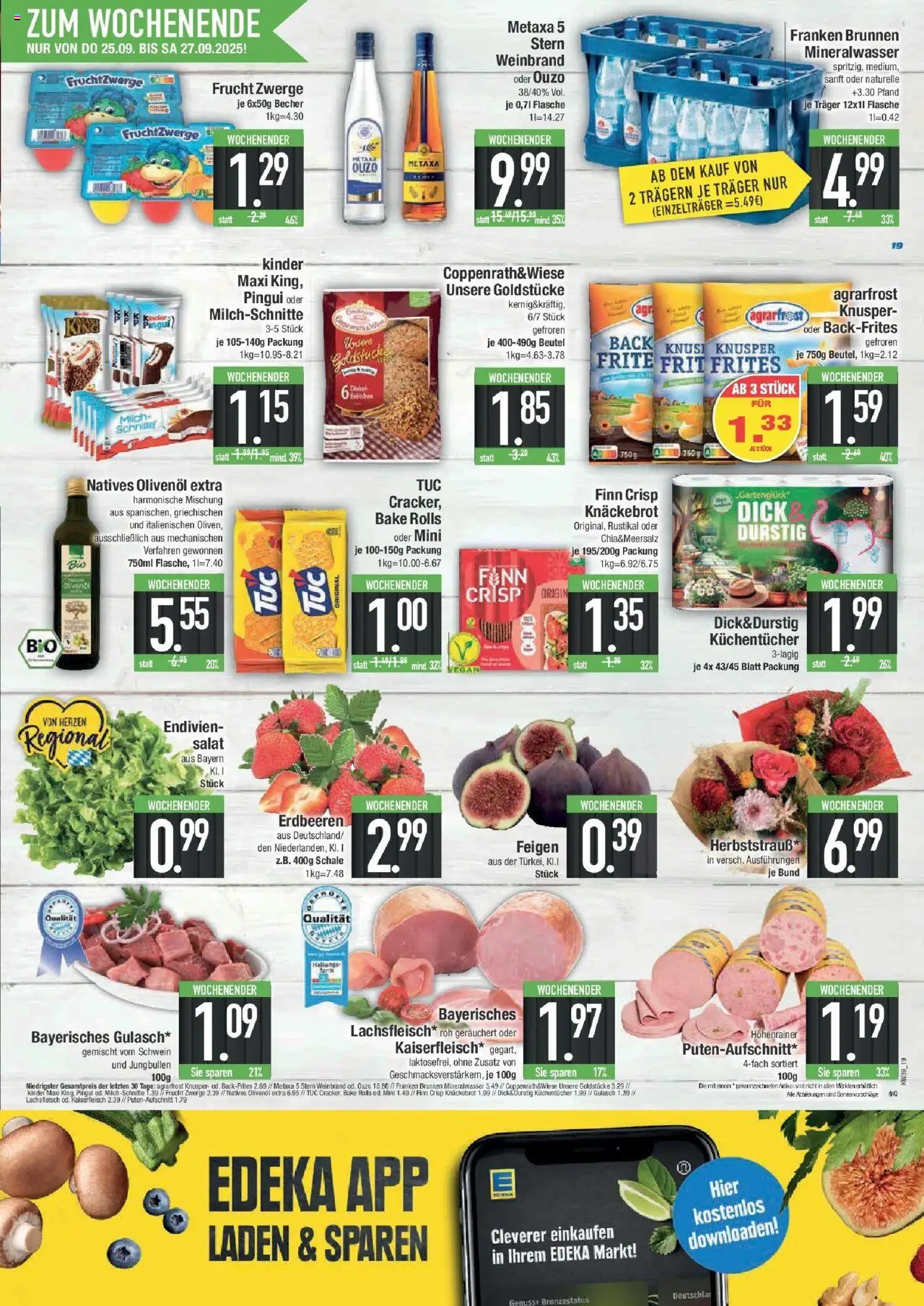 Edeka prospekt Hunderdorf	 – gültig ab 21.09.2025 | Seite: 19 | Produkte: Milch, Olivenol, Gulasch, Salat