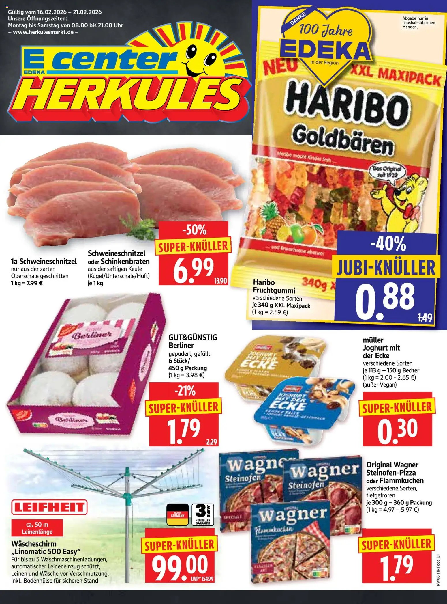 HERKULES Prospekt 	 – gültig ab 16.02.2026 | Seite: 1 | Produkte: Berliner, Haribo, Joghurt, Uhr
